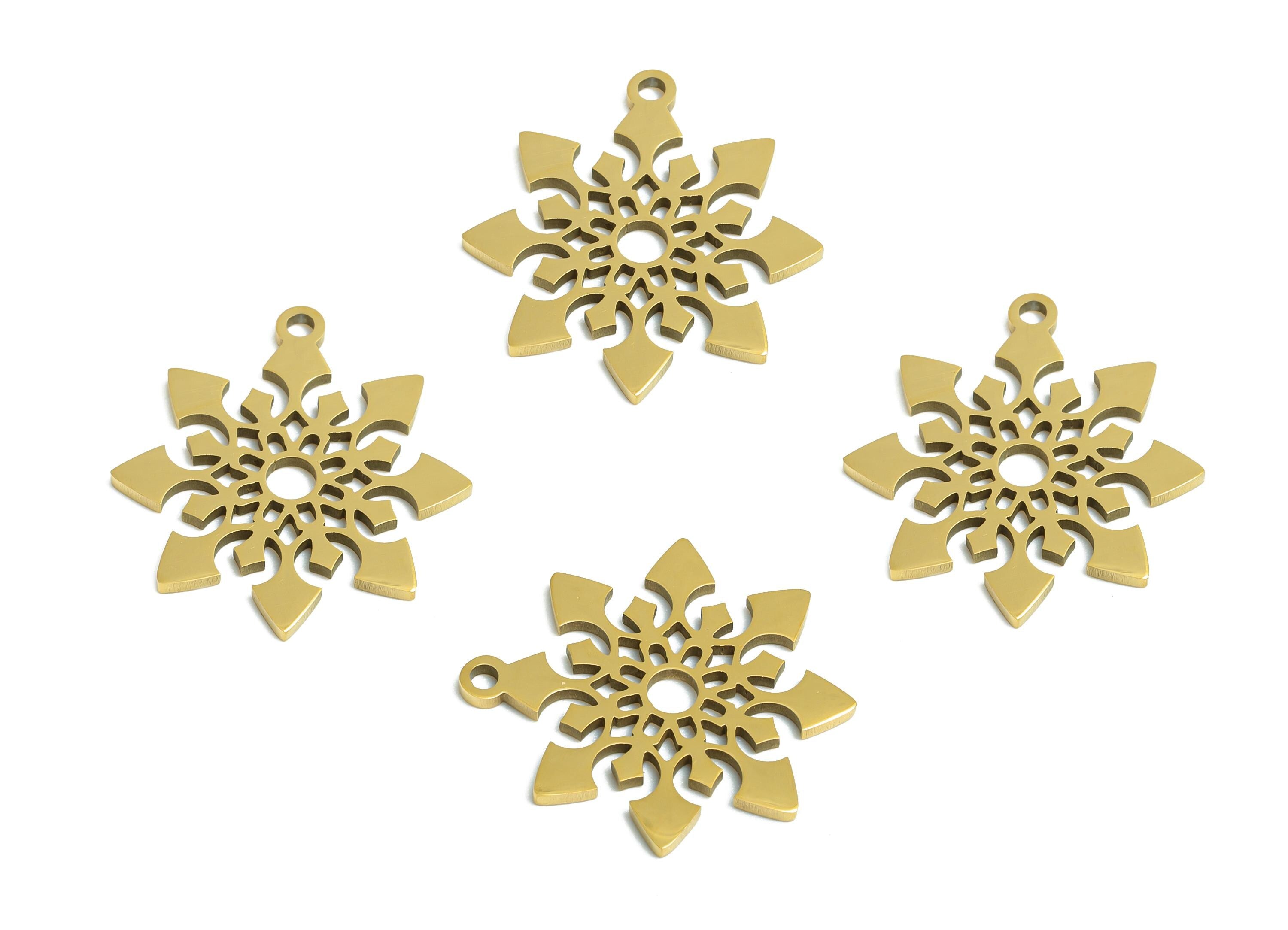 Steel Snowflake Charms - DIY Craft Snowflake Component - Winter Holiday Jewelry Charm - 18K Real Vacuum Plated - 17.5x15.13x0.98mm - SS2489G - DOMEDBAZAAR