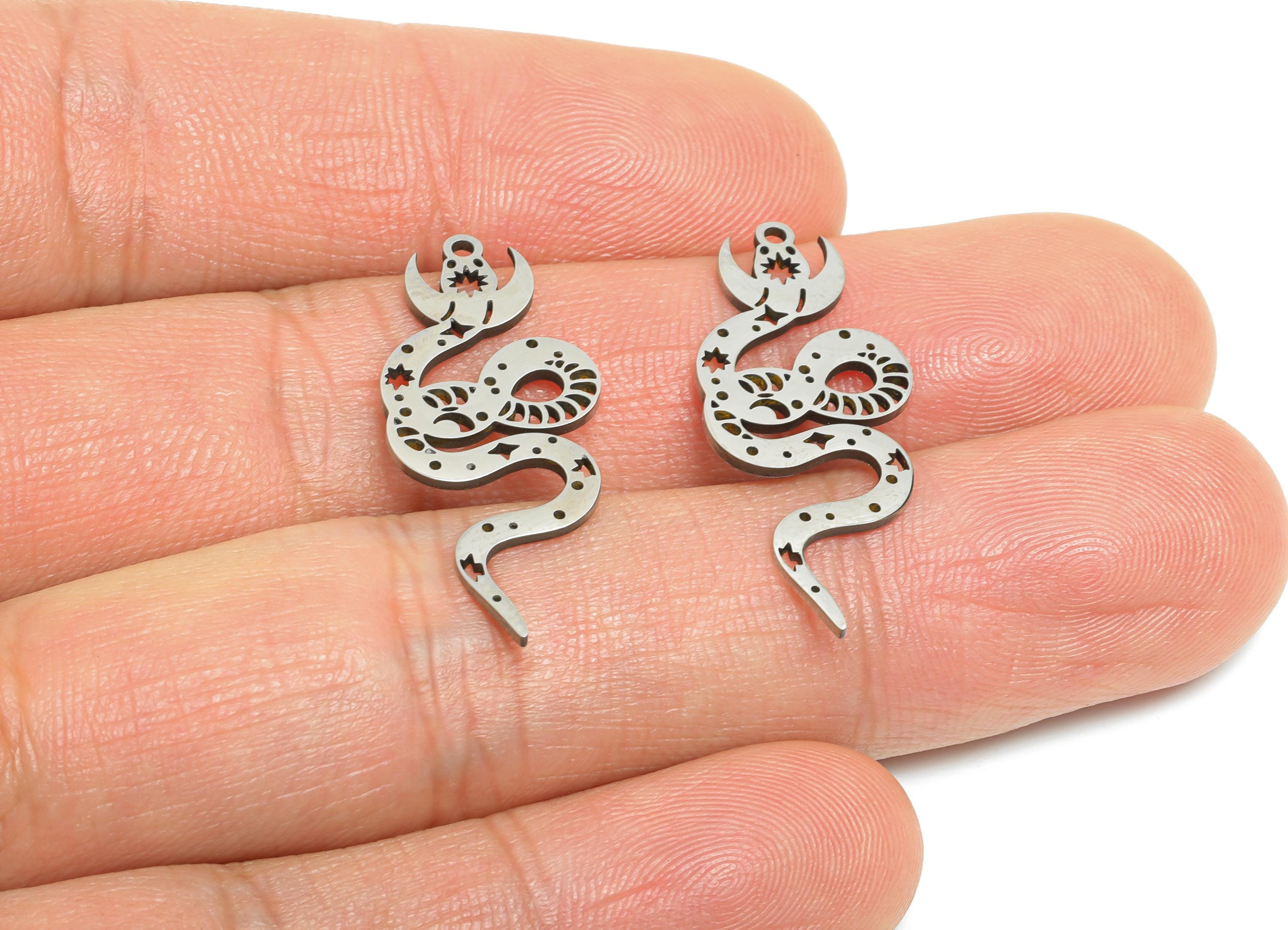 Celestial Snake Pendant - Stainless Steel Serpent Amulet - Mystical Serpent Jewelry - DIY Necklace Making - 29.78x12.44x0.98mm - SS2490 - DOMEDBAZAAR
