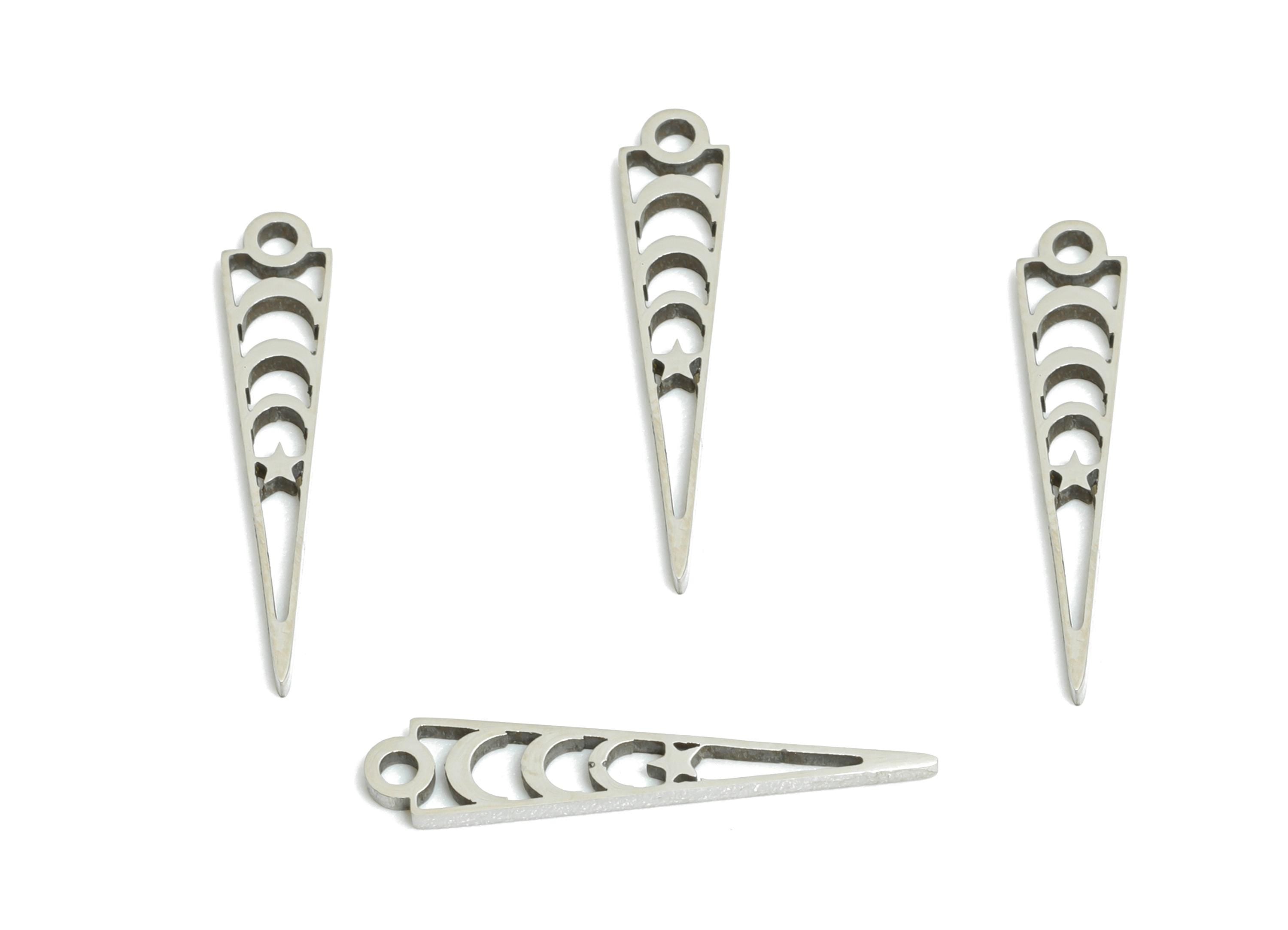 Steel Triangle Pendant - Geometry Moon Star Charm - Crescent Celestial Jewelry Pendant - Stainless Steel Charm - 17x3x0.98mm - SS2472 - DOMEDBAZAAR