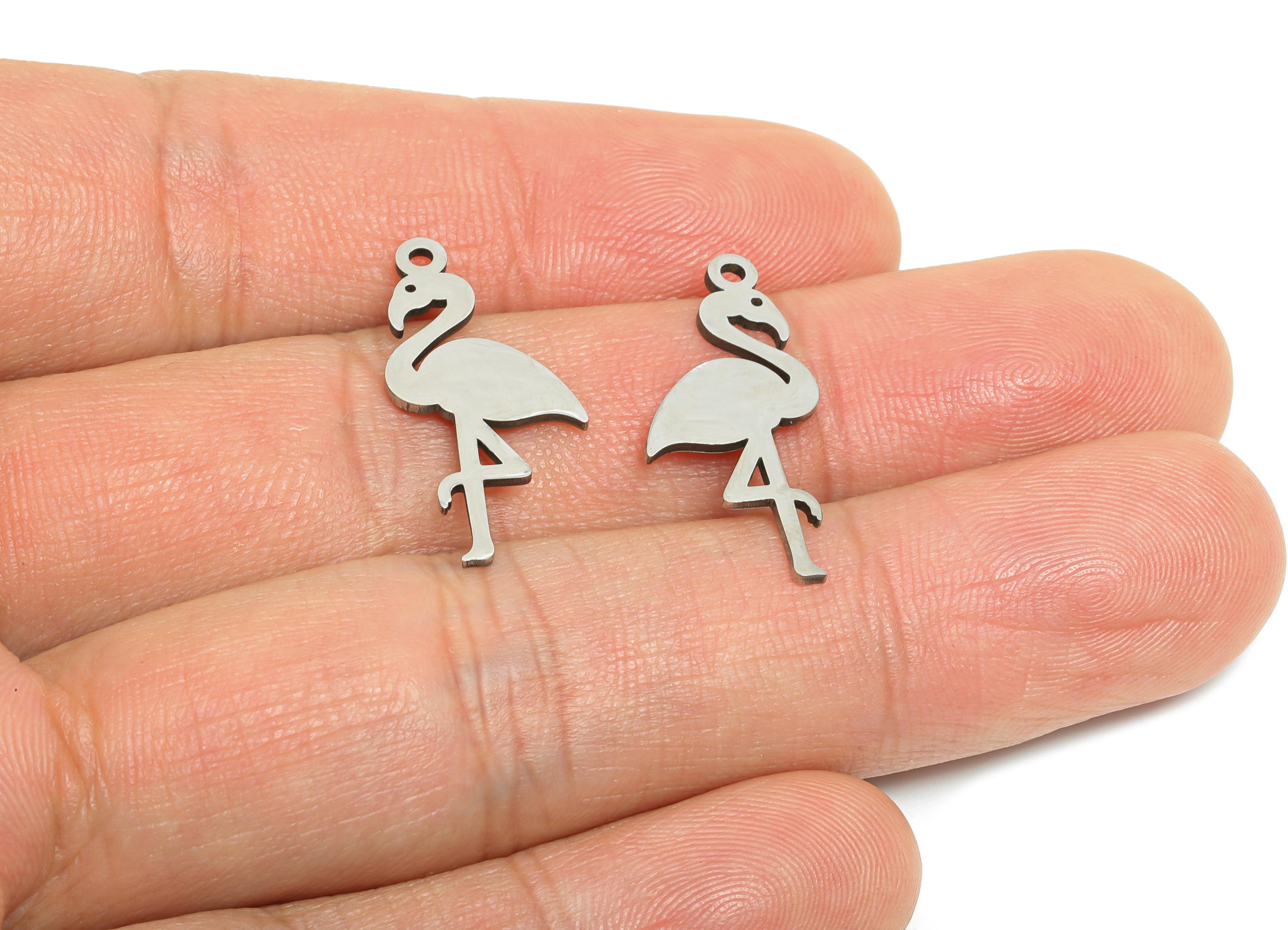 Steel Flamingo Pendant - Tropical Bird Charm - Minimalist Flamingo Jewelry - Stainless Steel Flamingo Pendant - 24x10x0.98mm - SS2432 - DOMEDBAZAAR