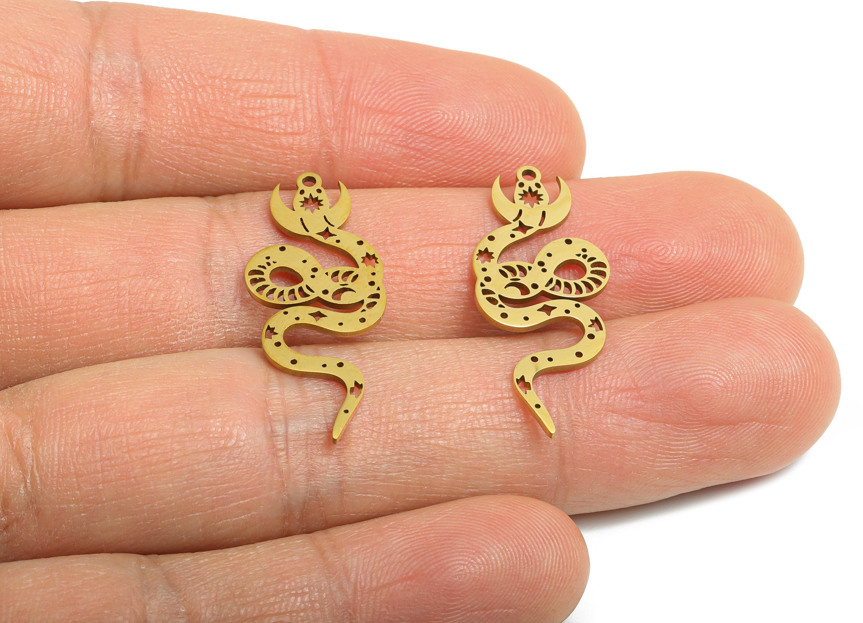 Celestial Snake Pendant - Stainless Steel Serpent Amulet - Mystical Serpent Jewelry - 18K Real Vacuum Plated - 29.78x12.44x0.98mm - SS2490G - DOMEDBAZAAR