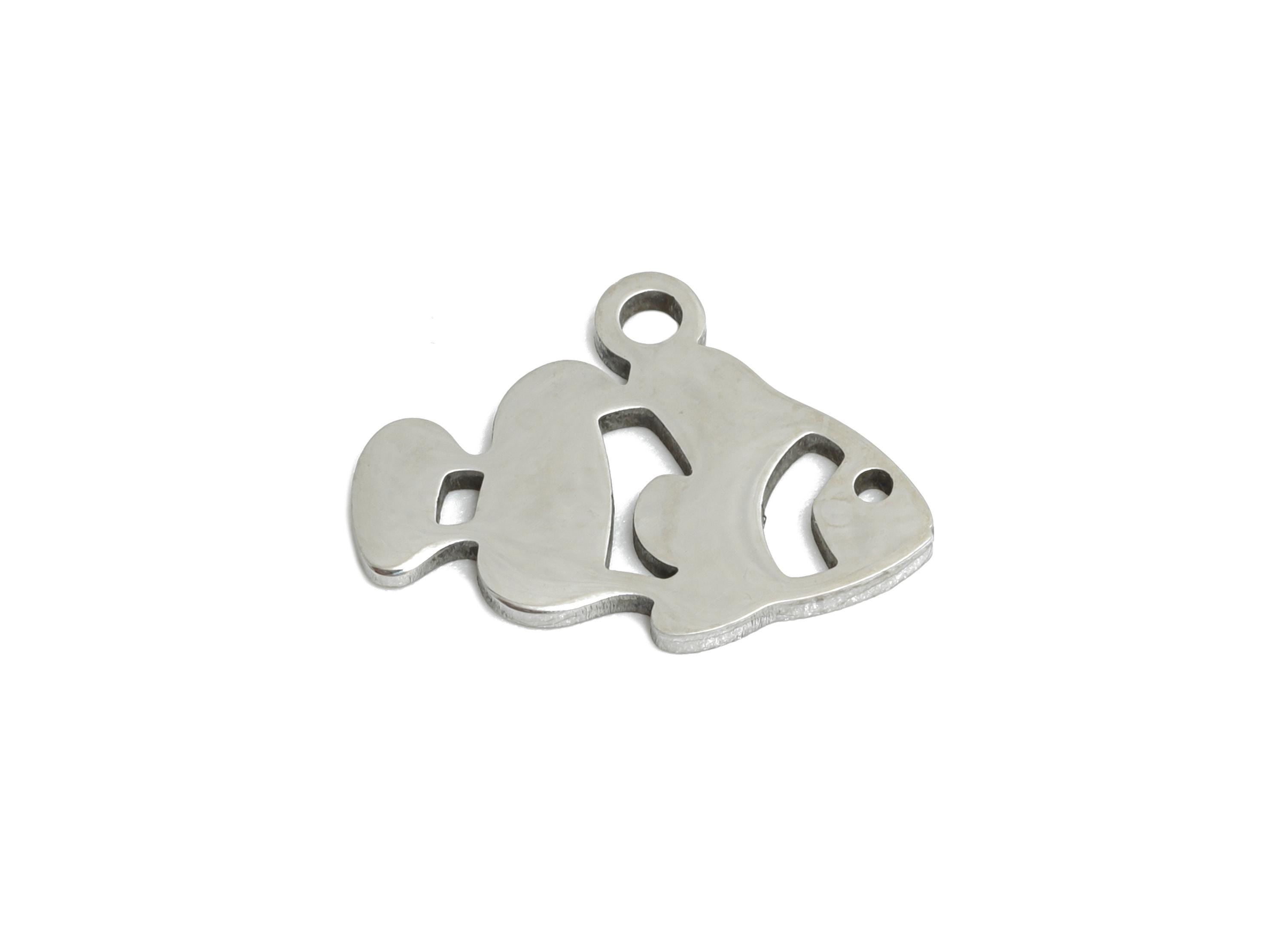 Steel Fish Earring Charm - Clown Fish Charm for DIY Jewelry - Tropical Fish Necklace Charm - Marine Life Jewelry - 14x10x0.98mm - SS2426 - DOMEDBAZAAR