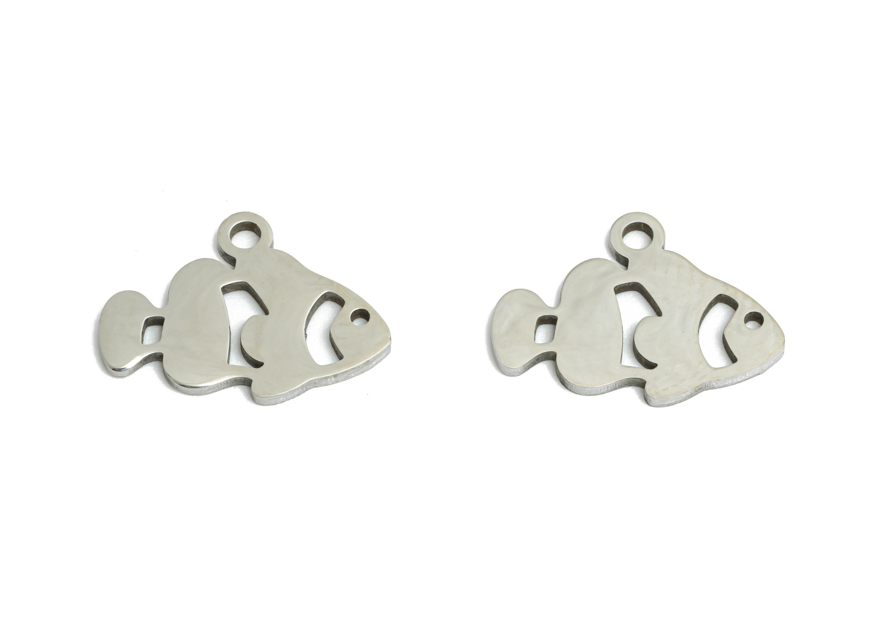 Steel Fish Earring Charm - Clown Fish Charm for DIY Jewelry - Tropical Fish Necklace Charm - Marine Life Jewelry - 14x10x0.98mm - SS2426 - DOMEDBAZAAR