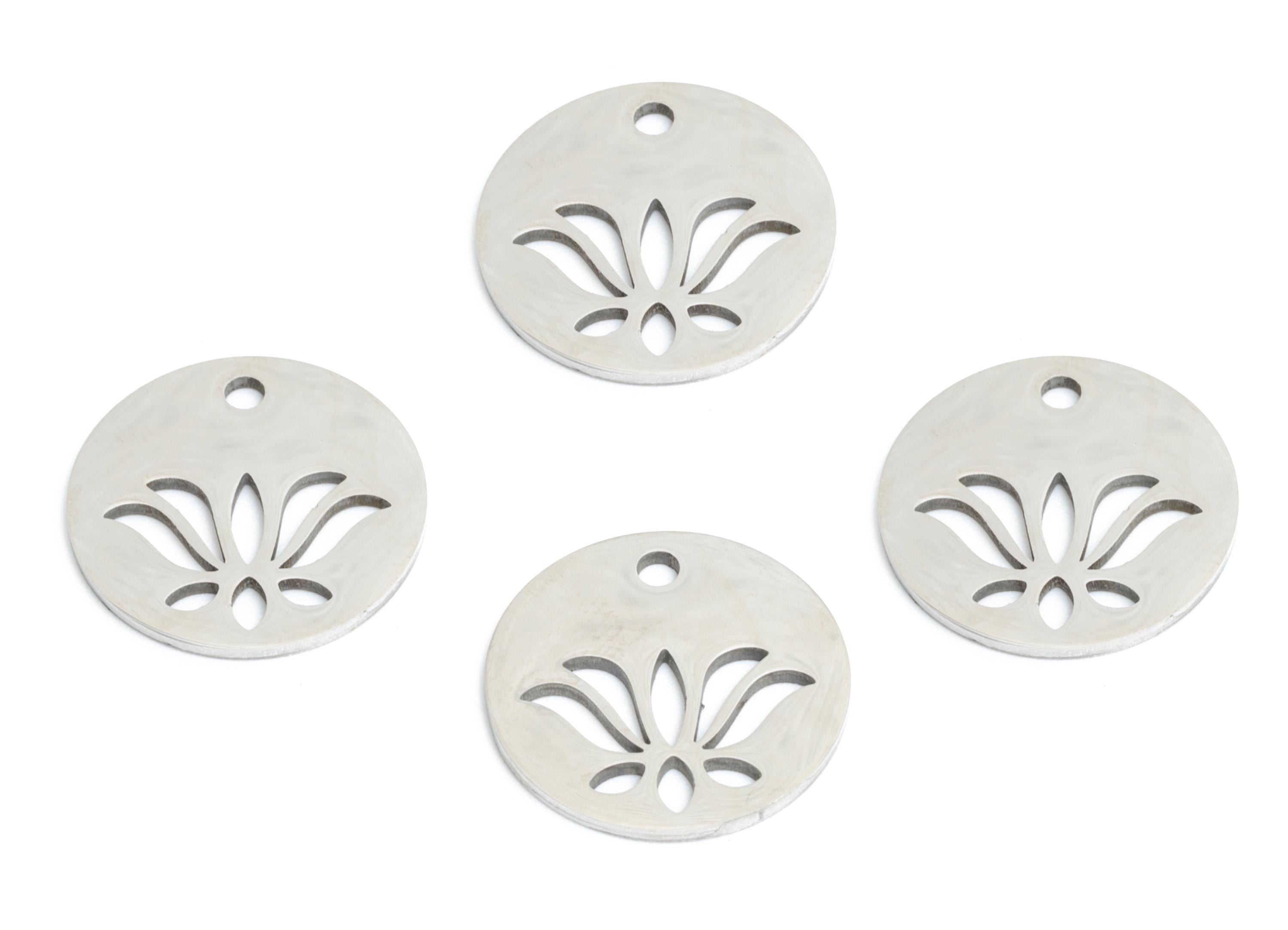 Steel Lotus Pendant - Floral Pendant For Necklace - Floral Engraved Pendant - Laser-Cut Stainless Steel Jewelry - 14x14x0.98mm - SS2464 - DOMEDBAZAAR