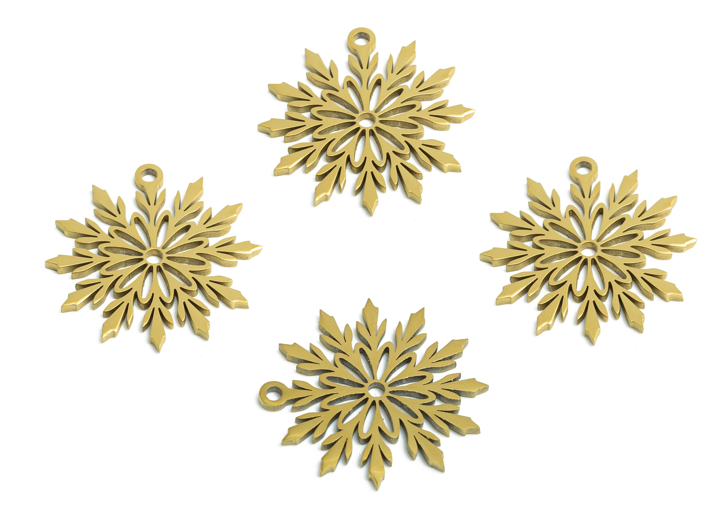 Steel Snowflake Charms - DIY Craft Snowflake Component - Winter Holiday Jewelry Charm - 18K Real Vacuum Plated - 17.8x16.7x0.98mm - SS2480G - DOMEDBAZAAR