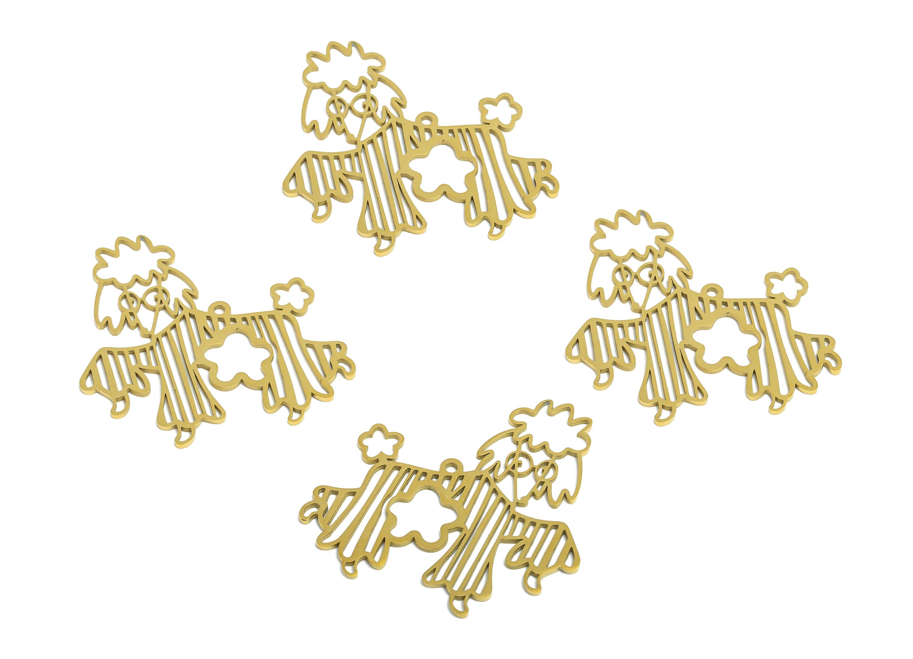 Stainless Steel Poodle Pendant - Elegant Poodle Pendant - Laser-Cut Pet Lover Gift Charm - 18K Vacuum Plating - 30x29x0.98mm - SS2499G - DOMEDBAZAAR