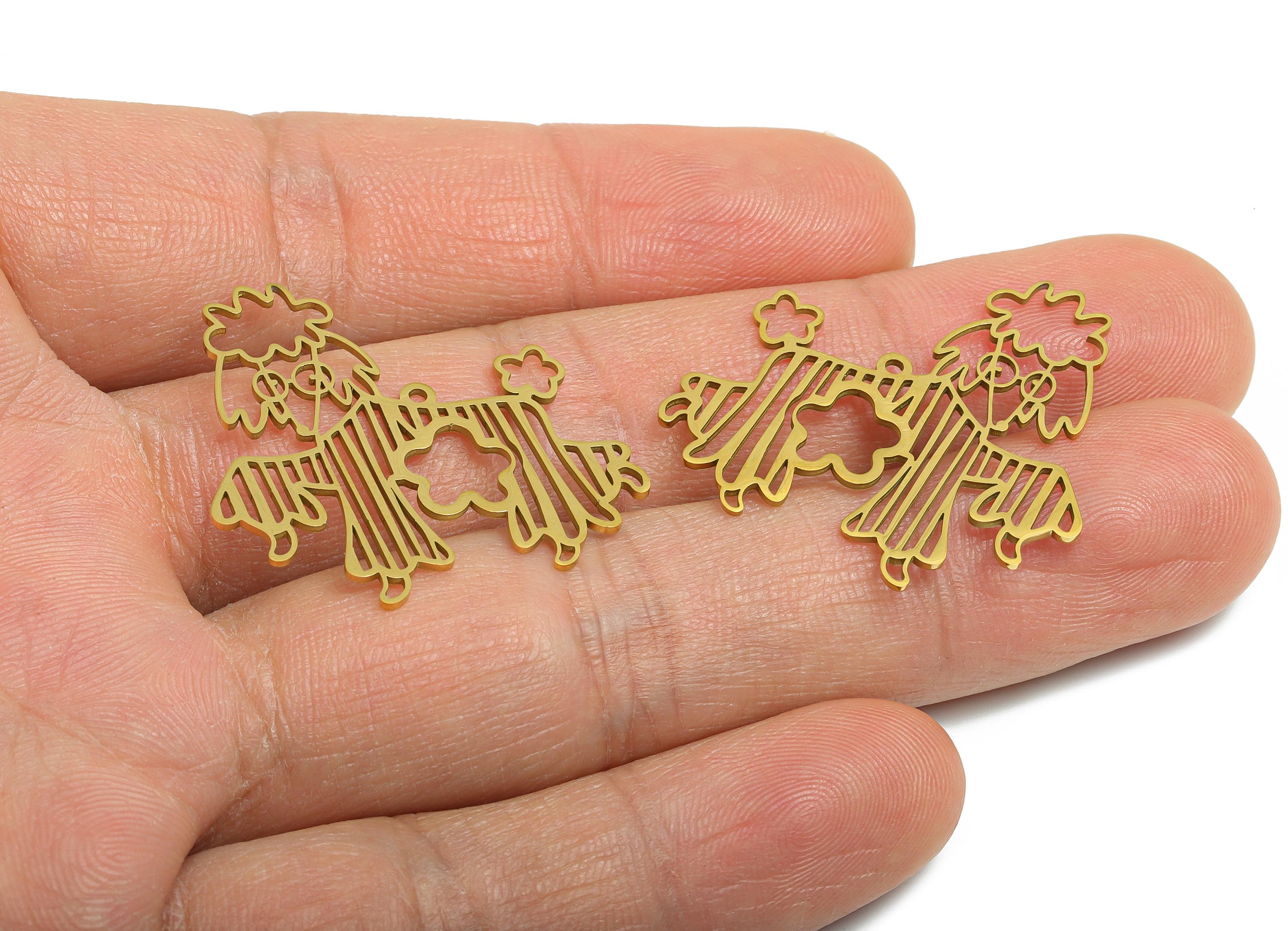 Stainless Steel Poodle Pendant - Elegant Poodle Pendant - Laser-Cut Pet Lover Gift Charm - 18K Vacuum Plating - 30x29x0.98mm - SS2499G - DOMEDBAZAAR