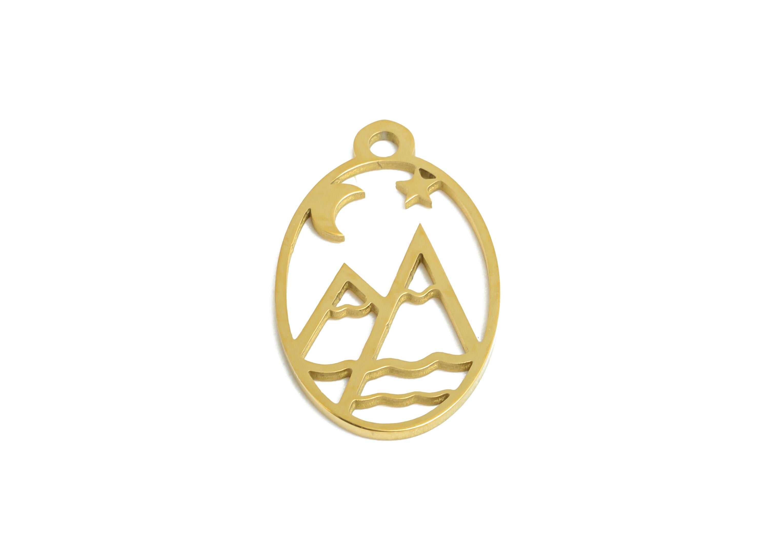 Steel Mountain Pendant - Crescent Star Pendant For Necklace - Laser-Cut Celestial Necklace - 18K Vacuum Plating - 17x10x0.98mm - SS2501G - DOMEDBAZAAR
