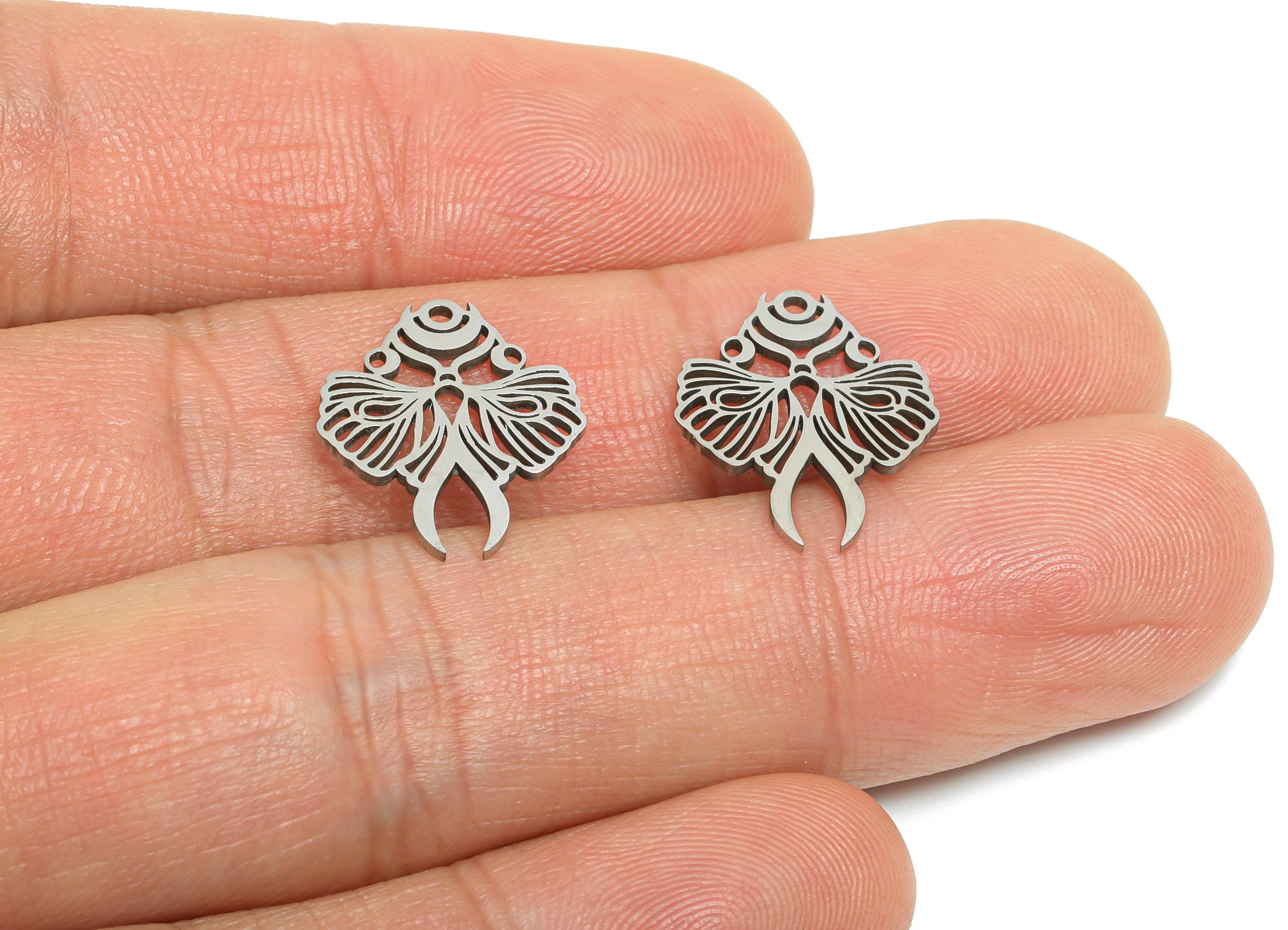 Moth and Moon Pendant - Celestial Moth Necklace Charm - Mystical Insect Jewelry Component - Laser-Cut Steel Jewelry - 17.9x14x0.98mm -SS2487 - DOMEDBAZAAR