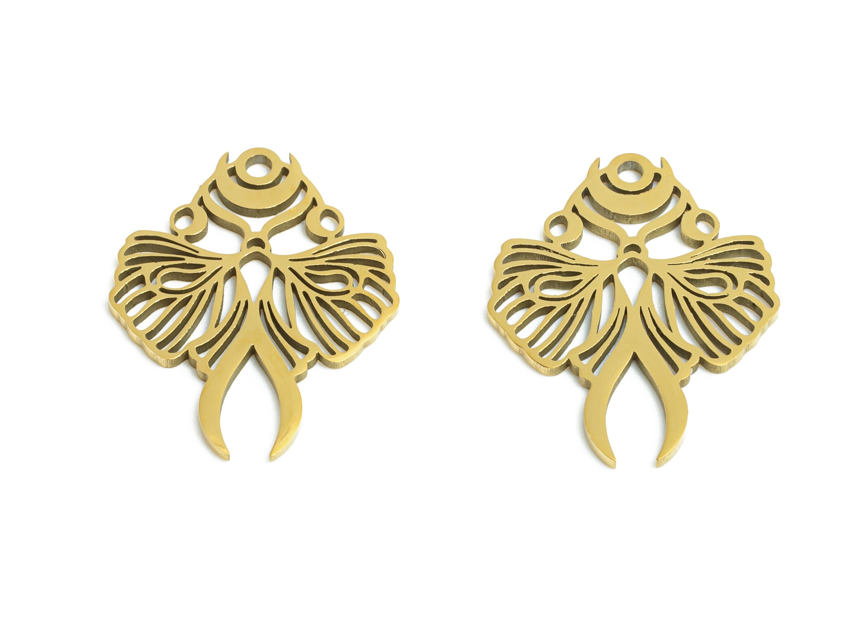 Moth and Moon Pendant - Celestial Moth Necklace Charm - Mystical Insect Jewelry Component - 18K Real Vacuum Plated - 17.9x14x0.98mm -SS2487G - DOMEDBAZAAR