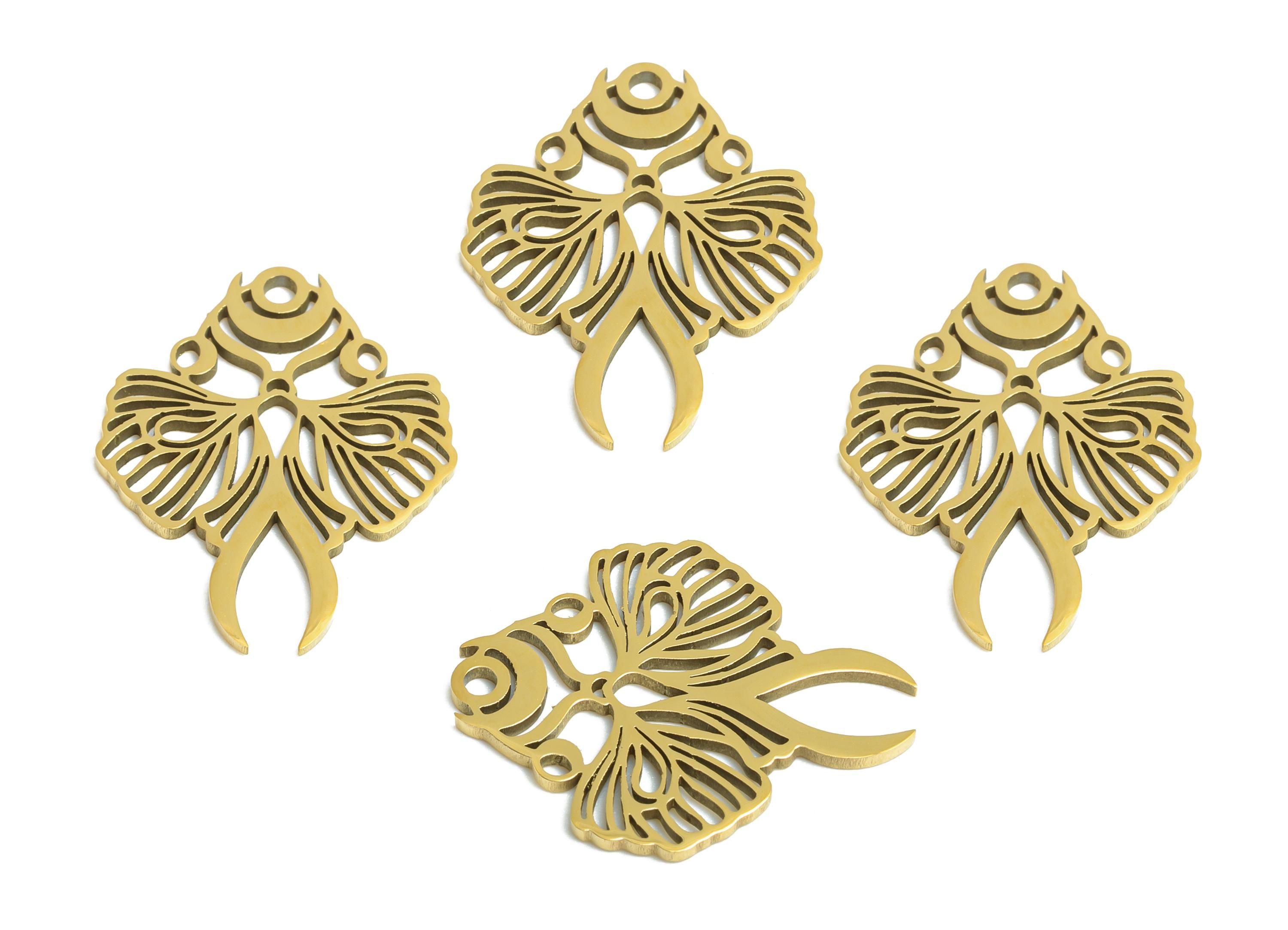 Moth and Moon Pendant - Celestial Moth Necklace Charm - Mystical Insect Jewelry Component - 18K Real Vacuum Plated - 17.9x14x0.98mm -SS2487G - DOMEDBAZAAR