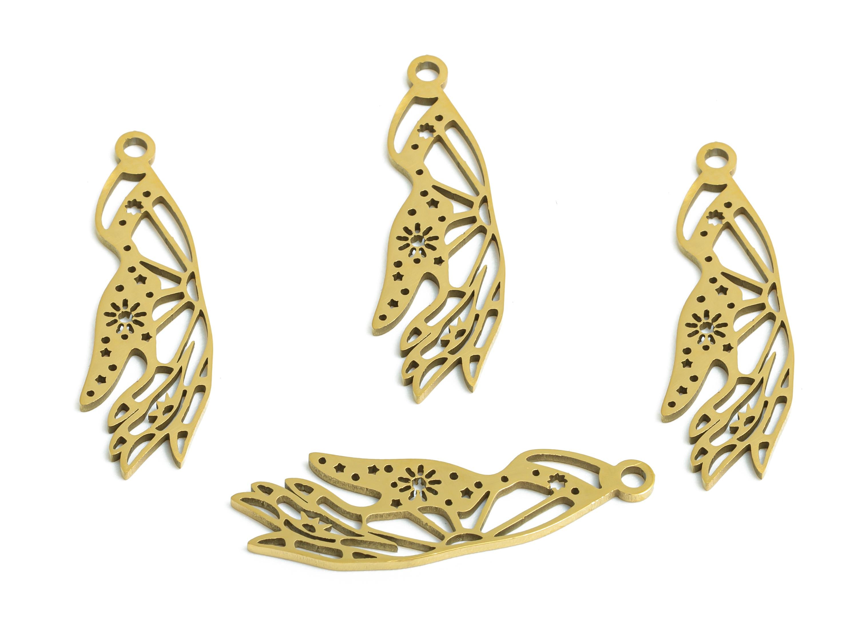 Steel Hand Earring Charm - Artistic Hand Charm For Necklace - Laser-Cut Celestial Hand Pendant - 18K Vacuum Plating - 24x7x0.98mm - SS2496G - DOMEDBAZAAR