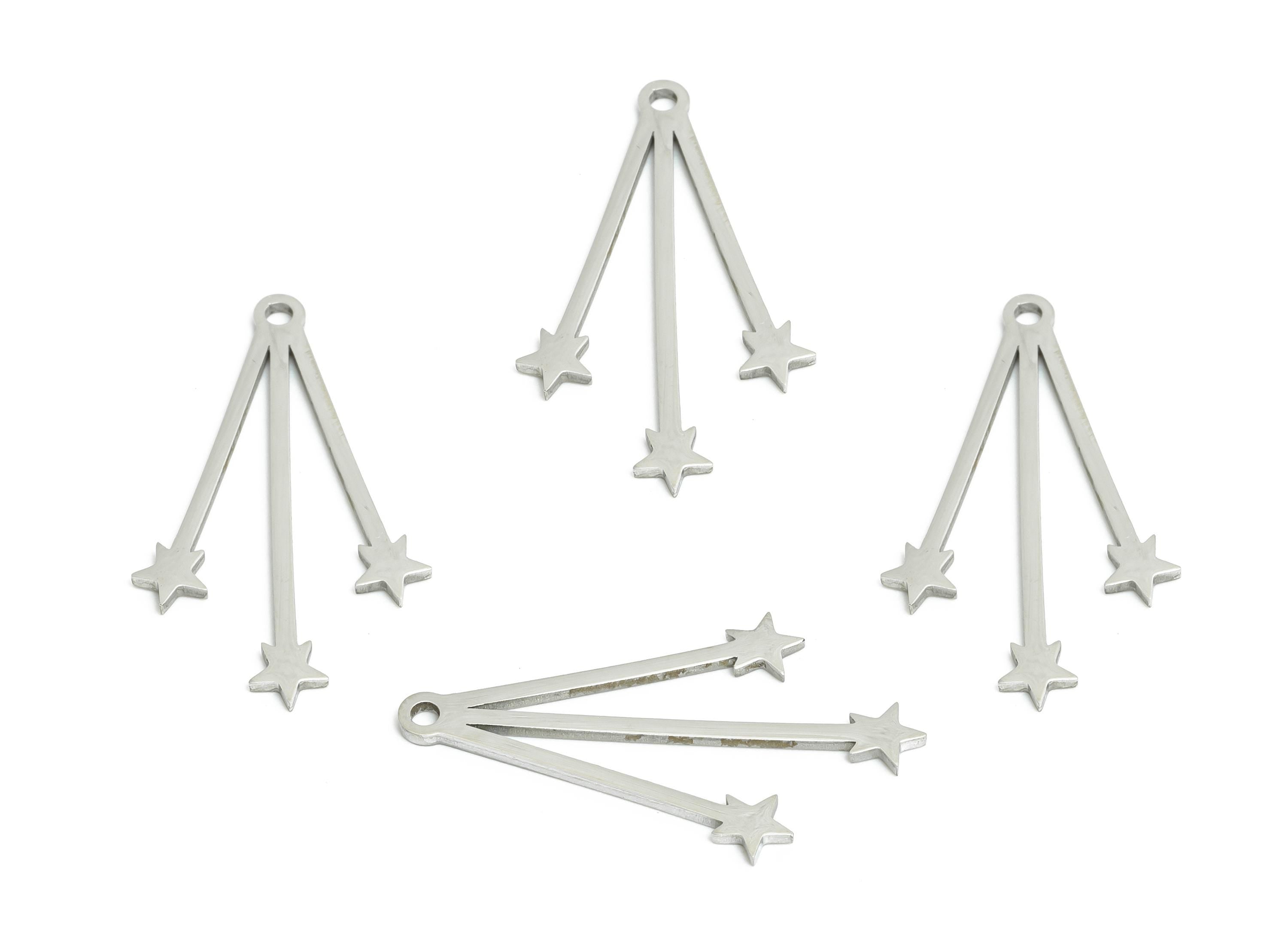 Steel Shooting Star Pendant - DIY Craft Cosmic Star Jewelry - Celestial Falling Star Charm - Laser Cut Steel Charm - 24x14x0.98mm - SS2443 - DOMEDBAZAAR