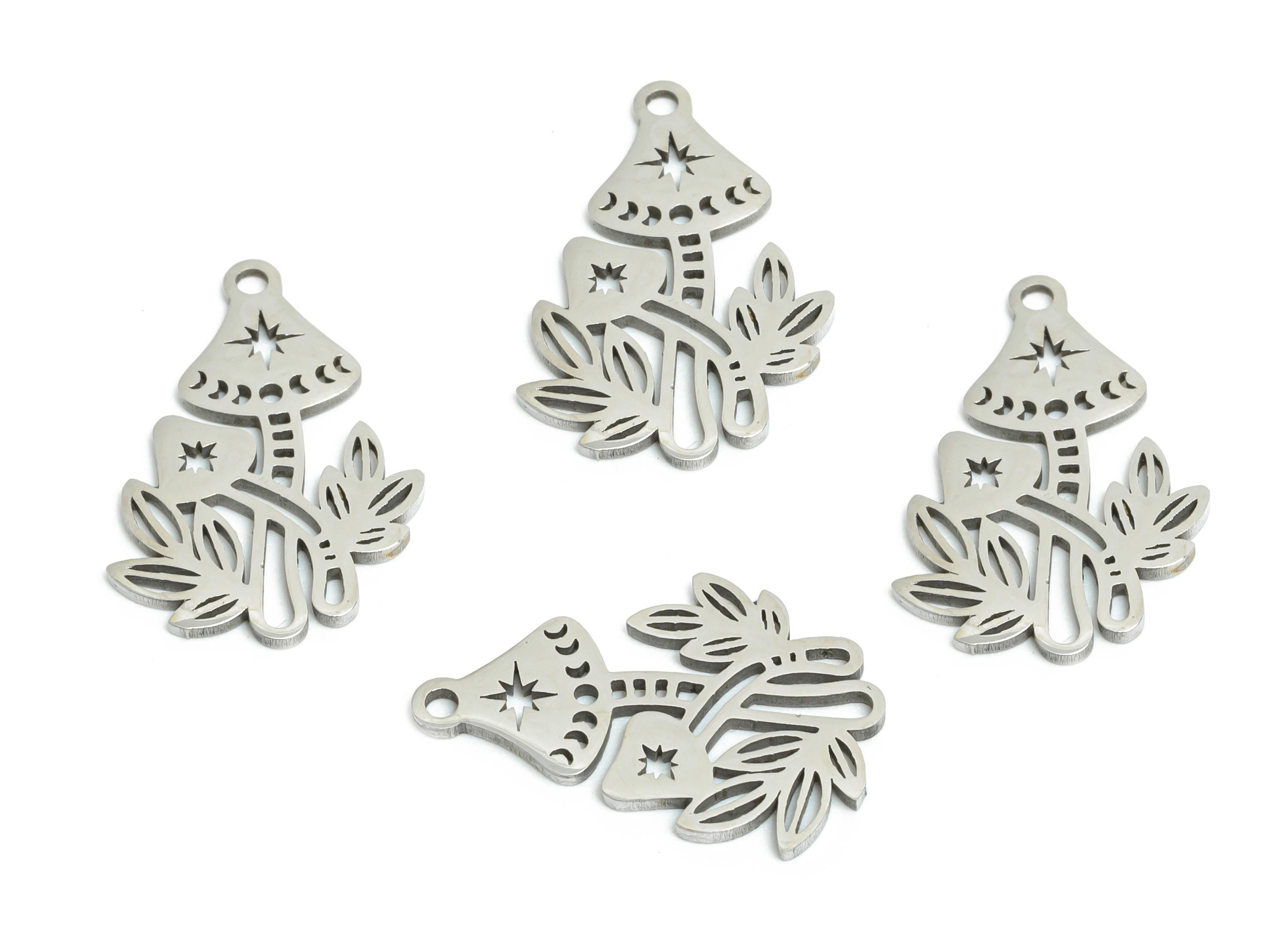 Steel Mushroom Charm - Whimsical Celestial Moon Phase Charm - Enchanted Double Fungi Metal Charm - Boho Jewelry - 17.8x11x0.98mm - SS2479 - DOMEDBAZAAR