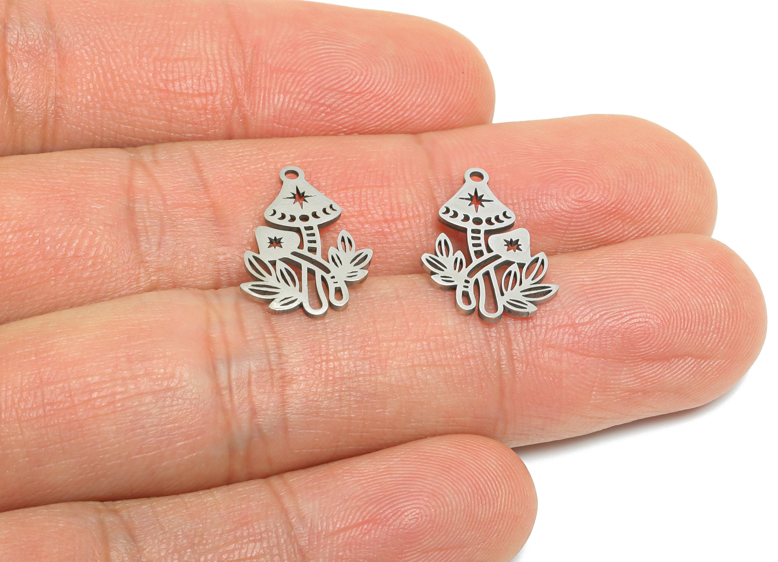 Steel Mushroom Charm - Whimsical Celestial Moon Phase Charm - Enchanted Double Fungi Metal Charm - Boho Jewelry - 17.8x11x0.98mm - SS2479 - DOMEDBAZAAR