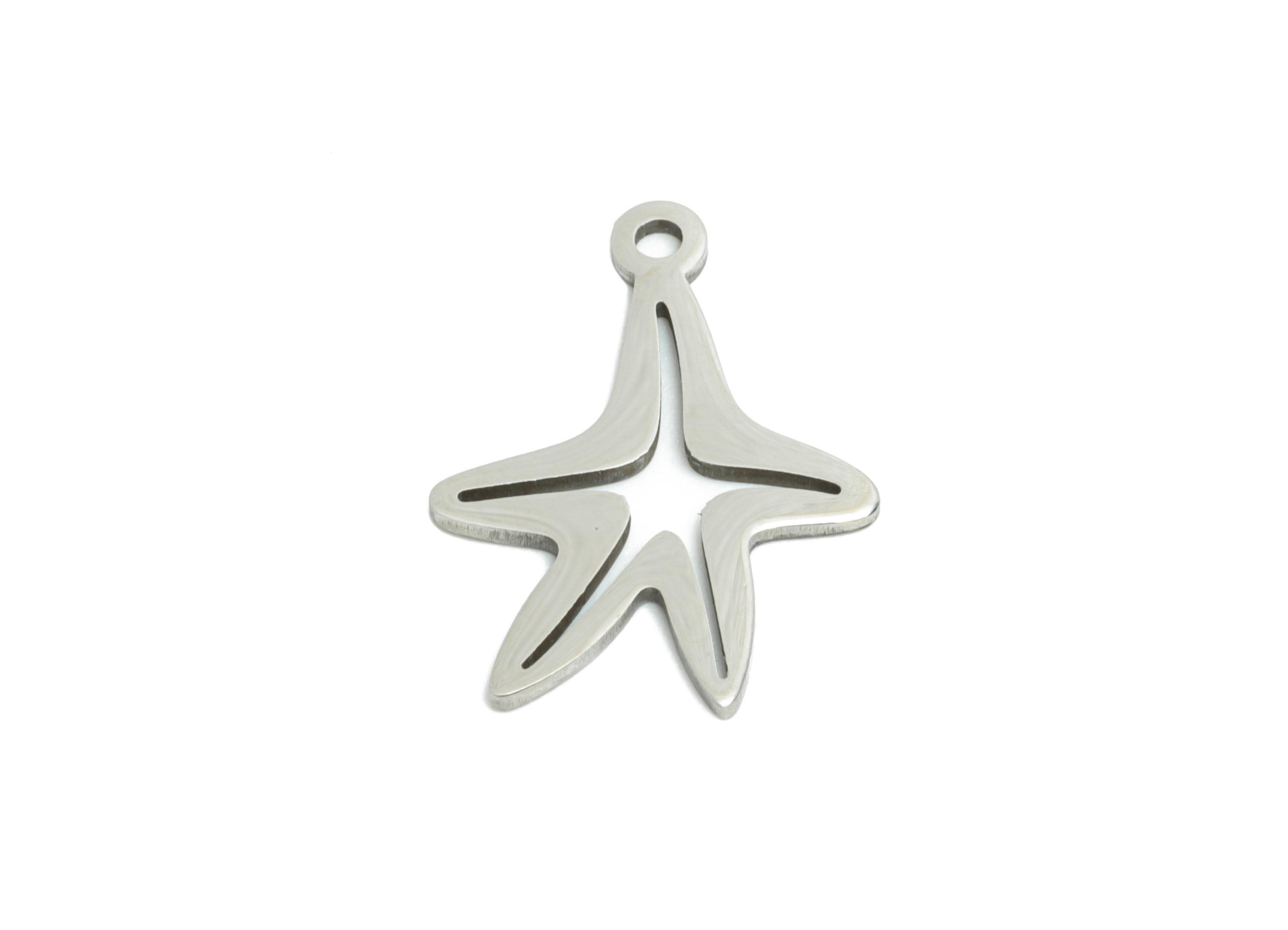 Steel Starfish Pendant - DIY Craft Sea Star Jewelry - Laser Cut Marine Life Charm - Minimalist Steel Ocean Charm - 17.76x13x0.98mm - SS2429 - DOMEDBAZAAR