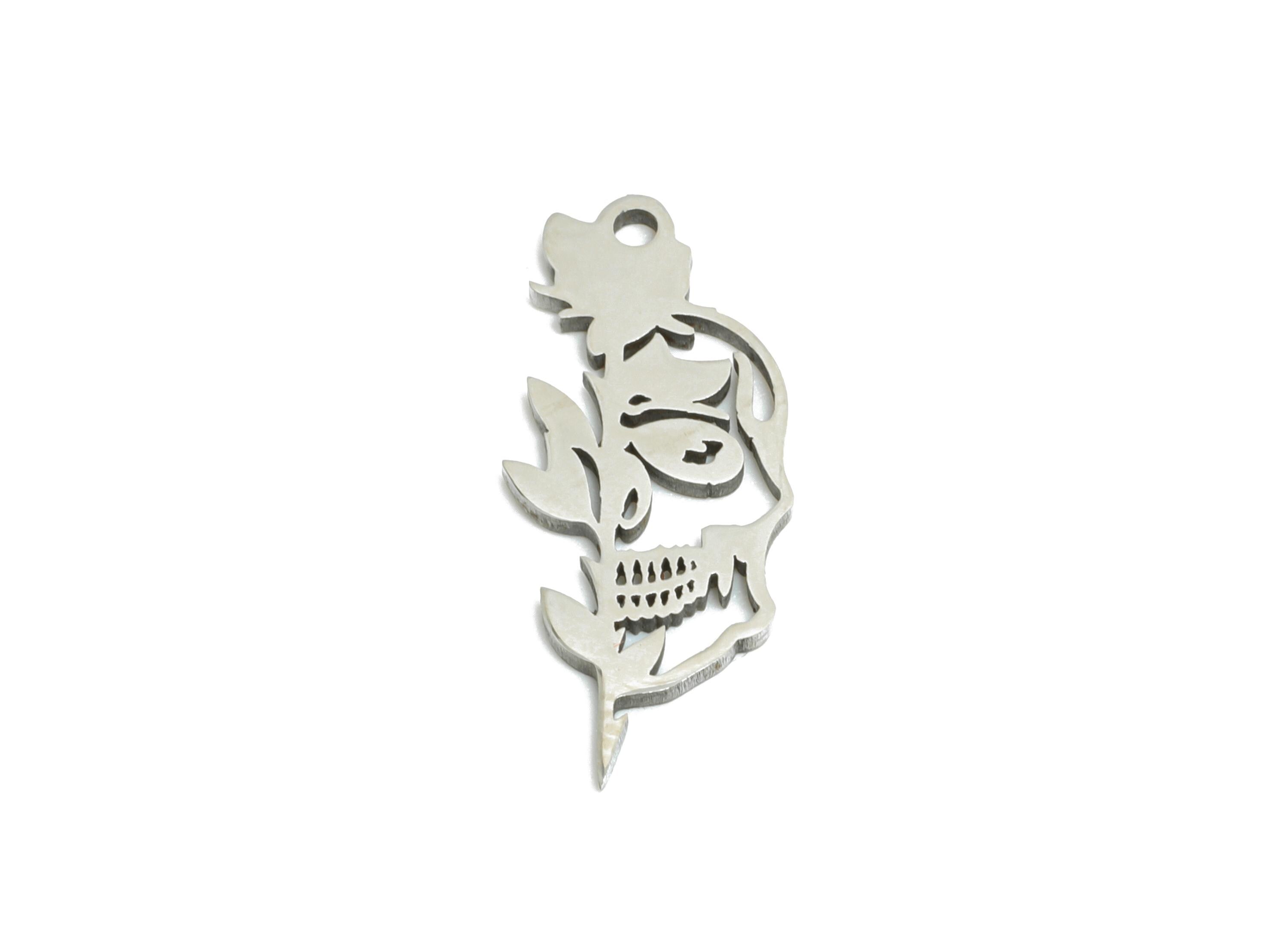 Stainless Steel Rose Charm - Dainty Hollow Flower Charm - Modern Botanical Floral Jewelry - Nature-Inspired Pendant - 19.6x8x0.98mm - SS2481 - DOMEDBAZAAR