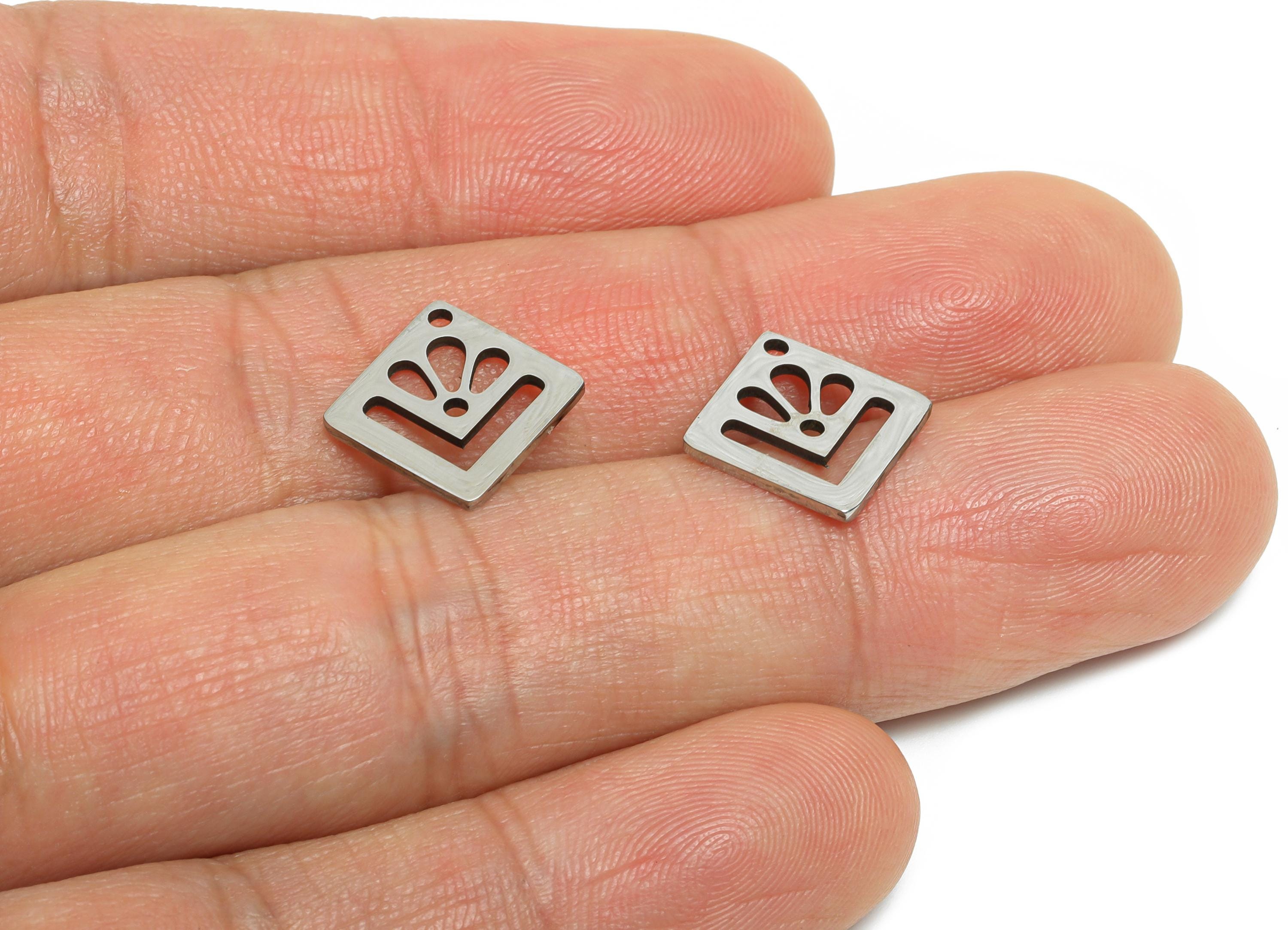 Steel Square Flower Charm - Geometric Flower Pendant - Laser Cut Minimalist Stainless Steel Charm - Geometric Charm - 14x10x0.98mm - SS2431 - DOMEDBAZAAR