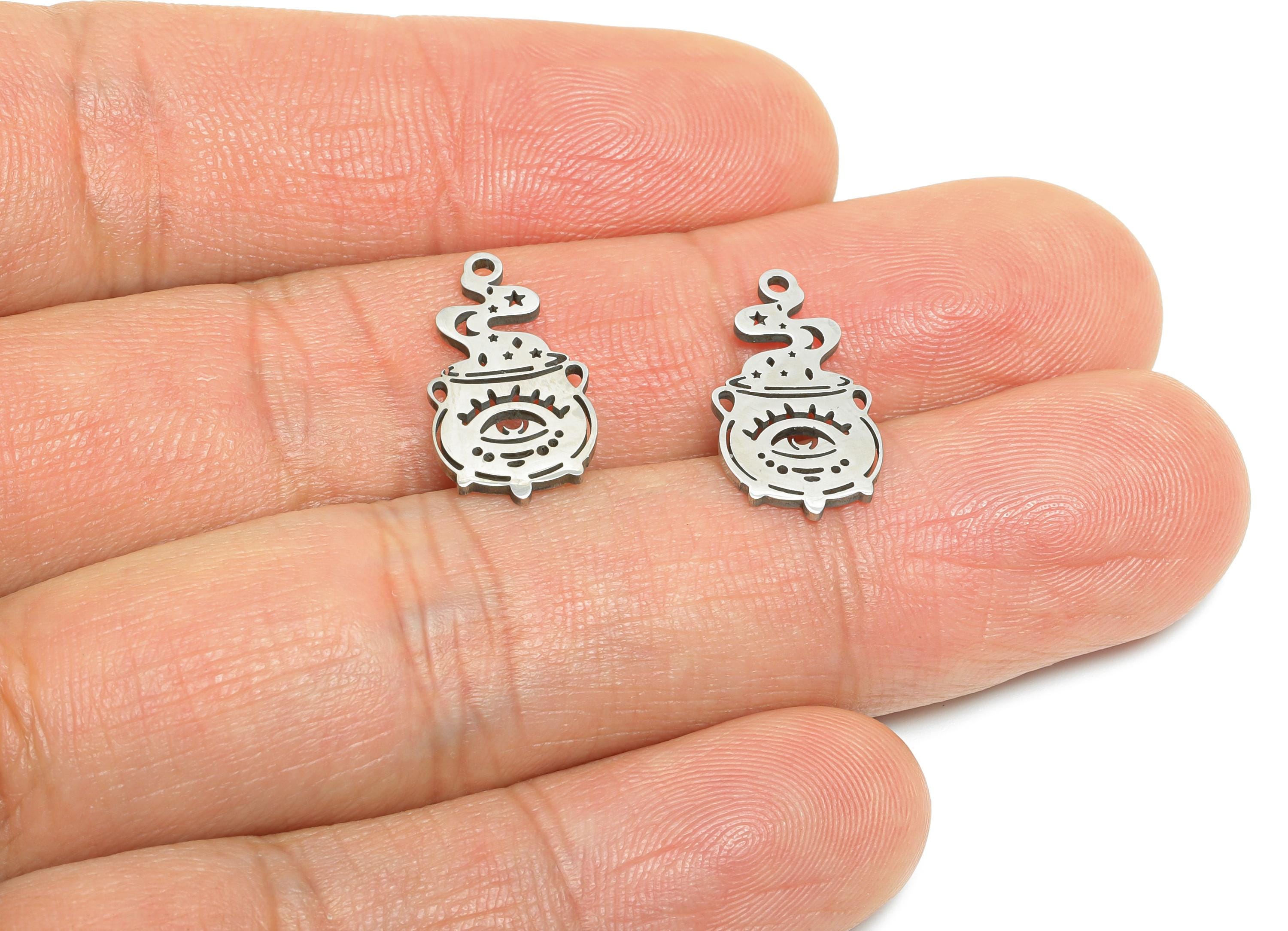Steel Eye Crescent Earring Charm - Occult Boho Pendant - Mystical Cauldron Pendant - Laser-Cut Stainless Steel Pendant - 17x9x0.9mm - SS2498 - DOMEDBAZAAR