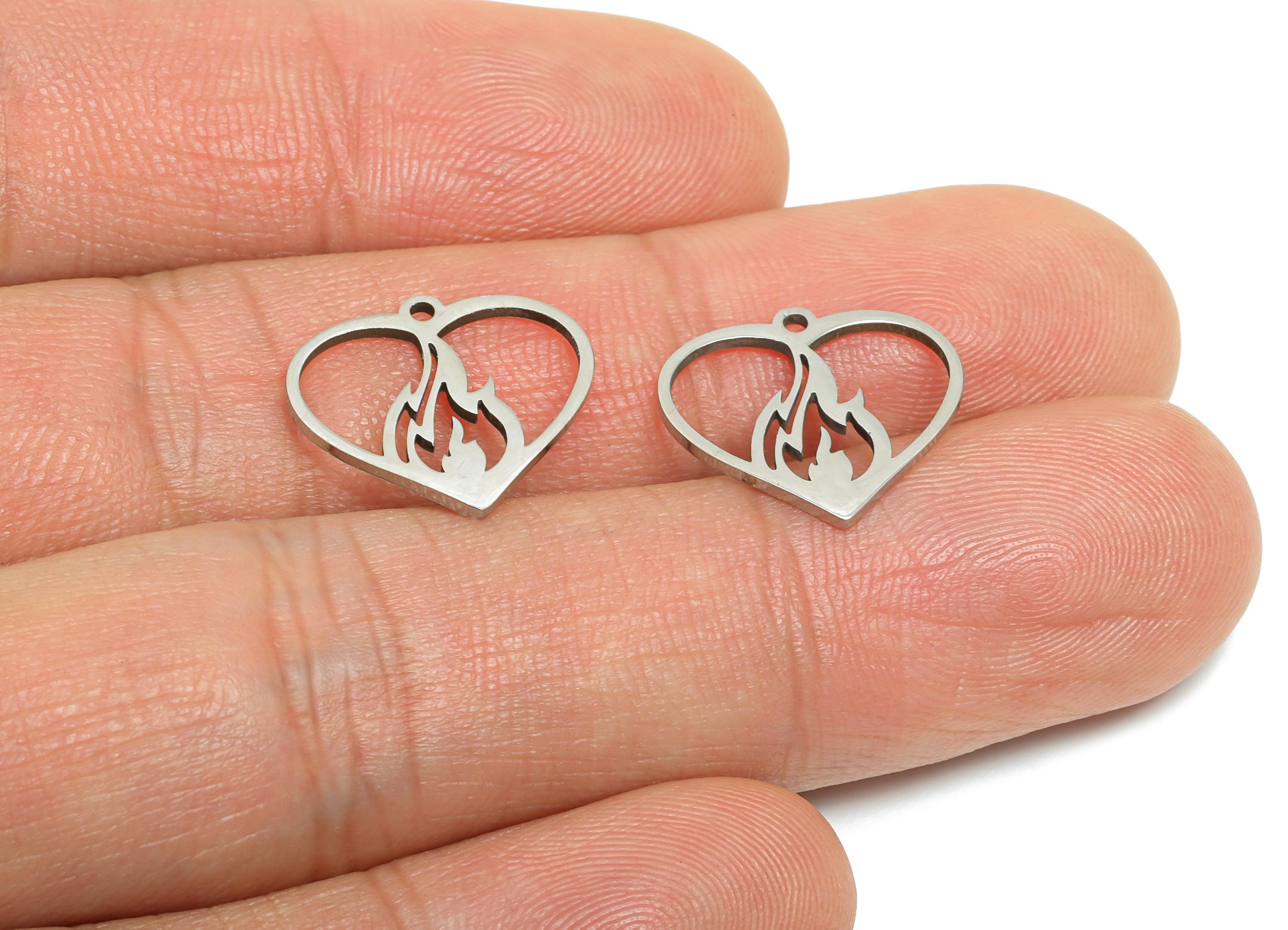 Steel Flaming Heart Charm - DIY Craft Burning Heart Charm - Fire Heart Necklace Component - Steel Jewelry Finding - 15.7x14x0.98mm - SS2450 - DOMEDBAZAAR