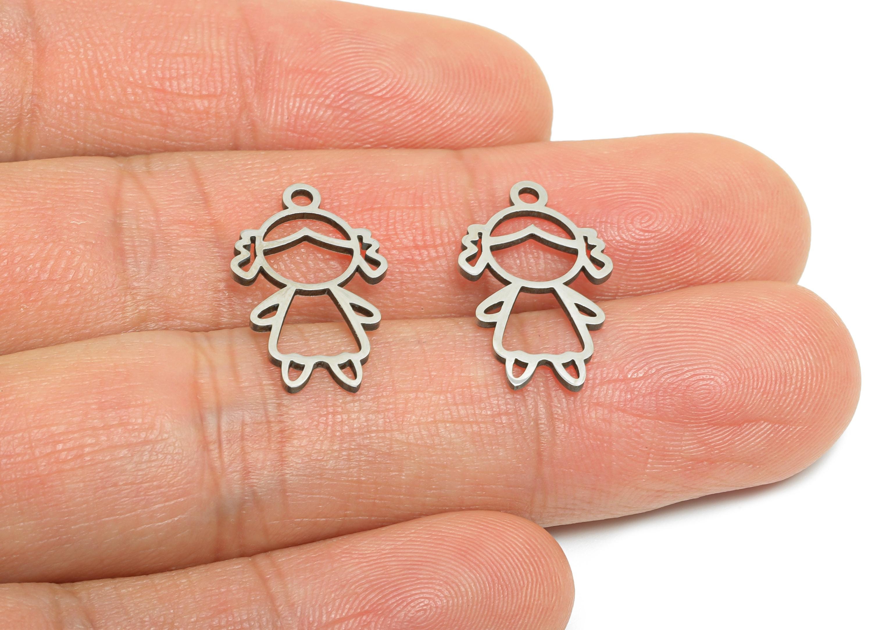 Steel Cute Girl Charm - Minimalist Child Pendant - Stainless Steel Daughter Jewelry Charm - Laser Cut Charm - 19x12x0.98mm - SS2439 - DOMEDBAZAAR