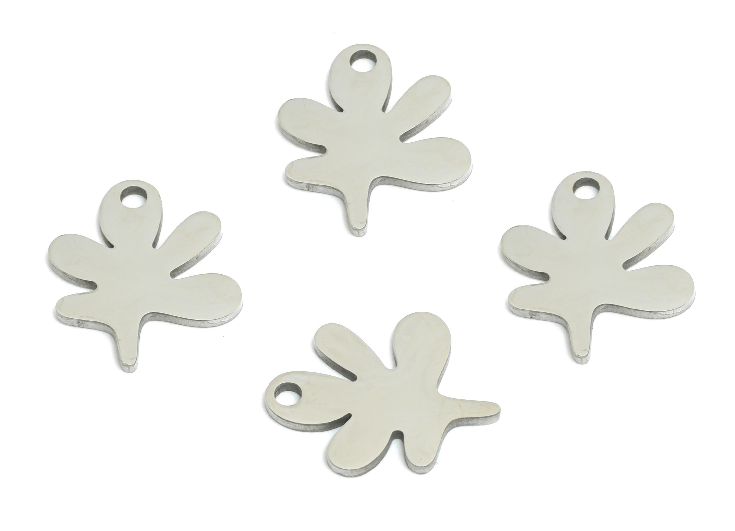 Steel Leaf Charm - Minimalist Nature Jewelry - Laser Cut Stainless Steel Botanical Charm - Simple Plant Jewelry - 12.92x12x0.98mm - SS2507 - DOMEDBAZAAR