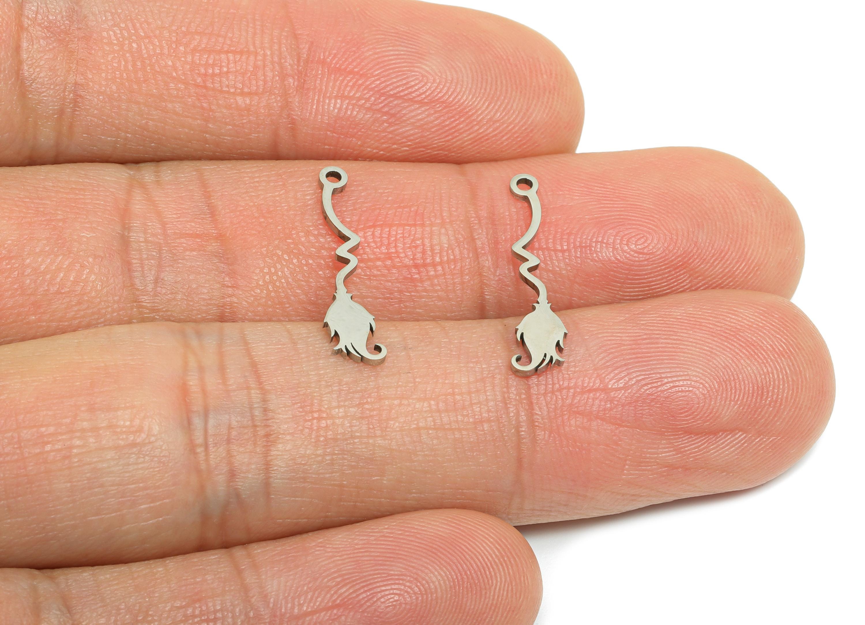 Steel Witch Broom Charm - Magical Flight Pendant - Halloween Jewelry Steel - Mystical Stainless Steel Jewelry - 19.6x4.5x0.98mm - SS2422 - DOMEDBAZAAR