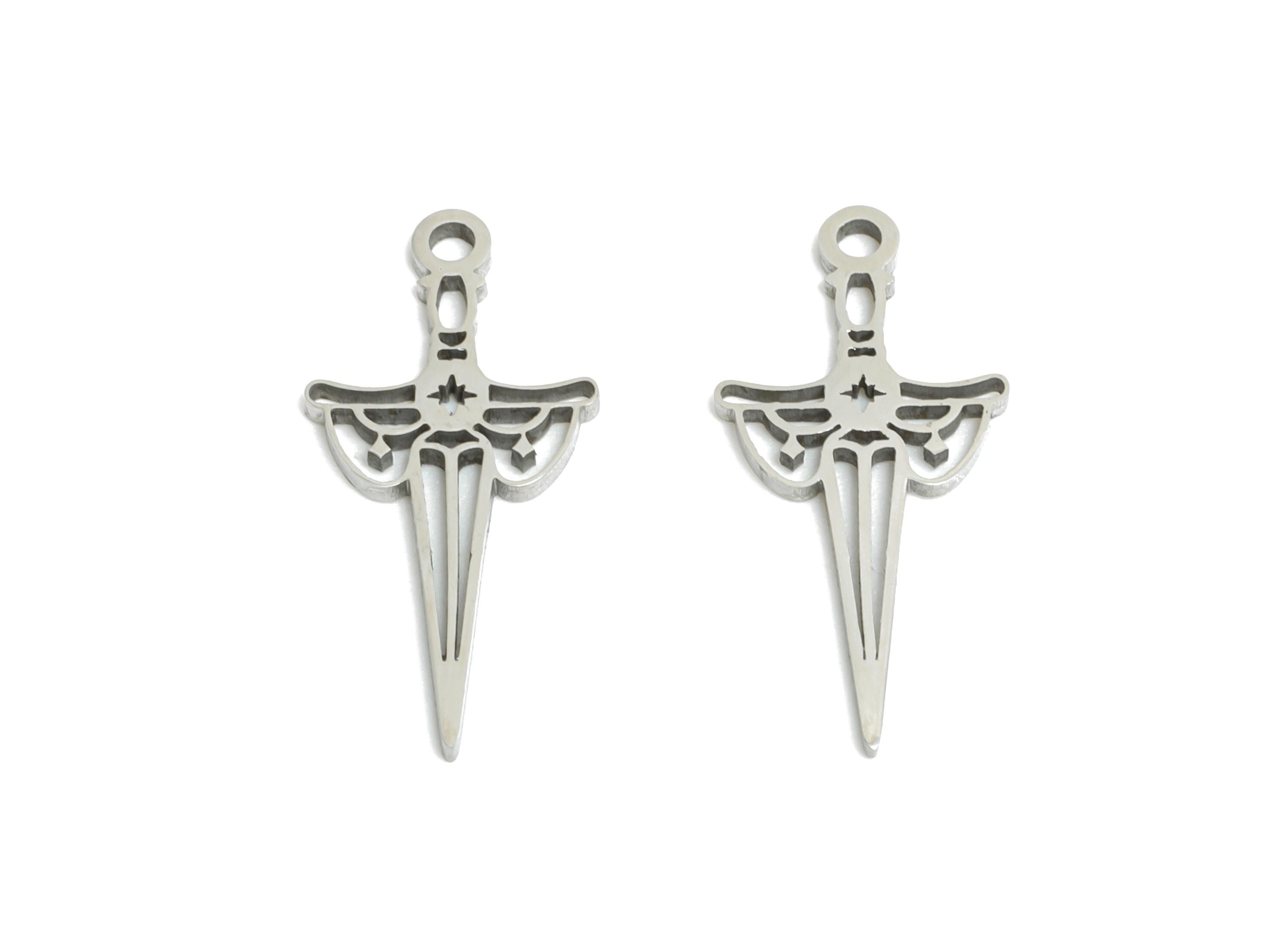 Steel Mystical Dagger Charm - Athame Witchcraft Pendant - Steel Laser Cut Charm - Gothic Dagger Earring Charm - 17.74x8x0.98mm - SS2457 - DOMEDBAZAAR