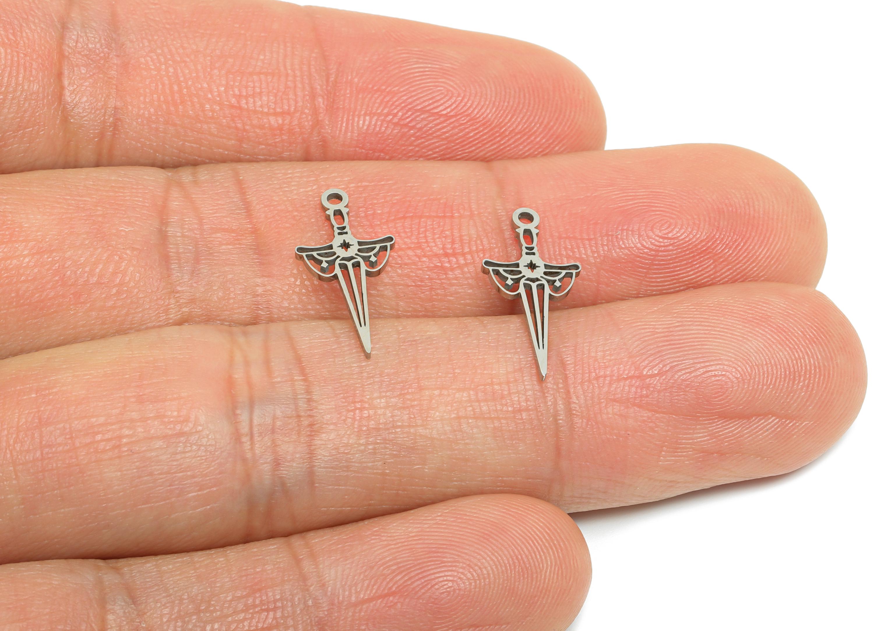 Steel Mystical Dagger Charm - Athame Witchcraft Pendant - Steel Laser Cut Charm - Gothic Dagger Earring Charm - 17.74x8x0.98mm - SS2457 - DOMEDBAZAAR