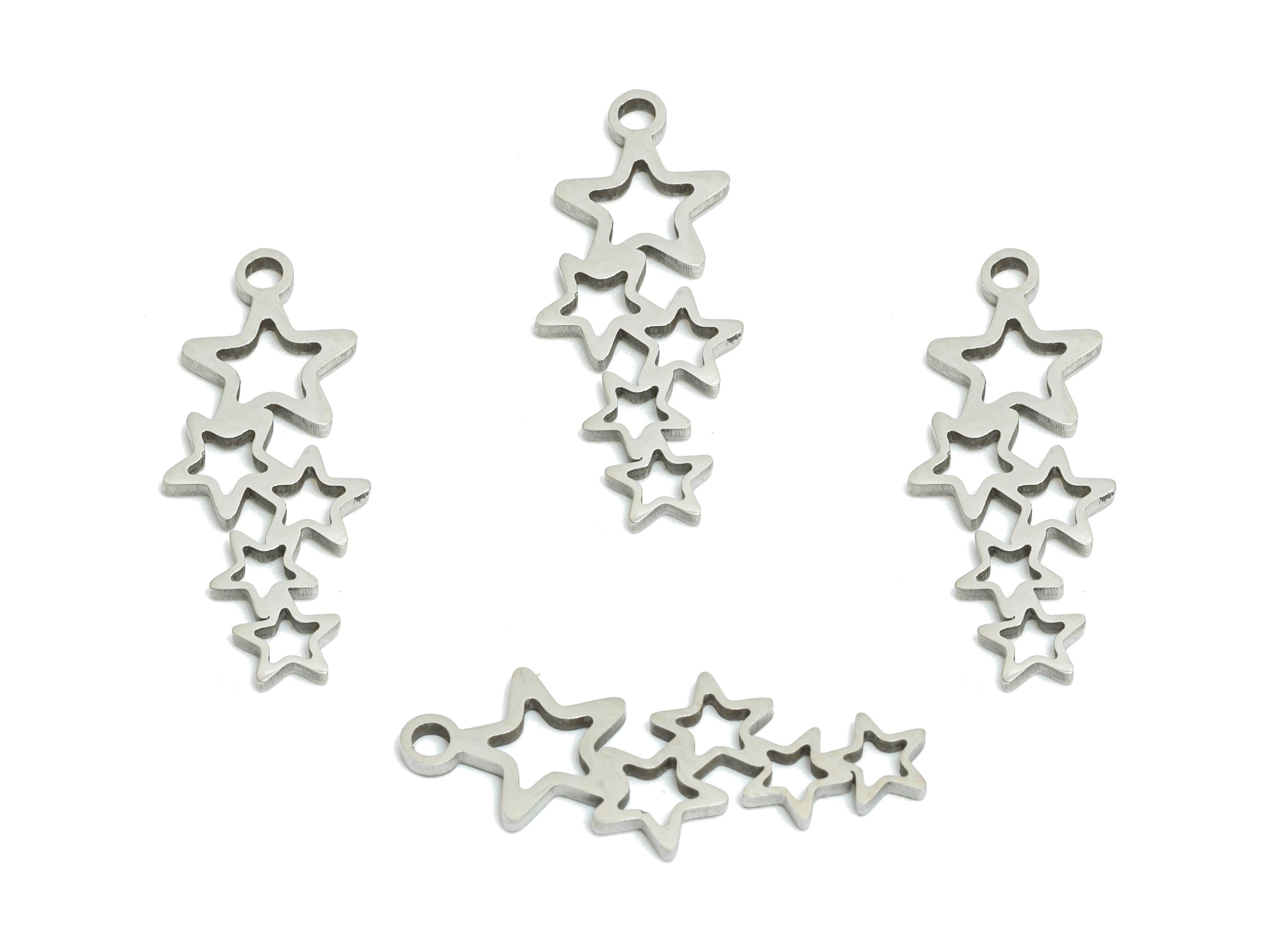 Steel Celestial Star Pendant - Stacked Shooting Star Charm for DIY - Minimalist Steel Star Jewelry - Steel Finding - 19.9x8x0.98mm - SS2424 - DOMEDBAZAAR