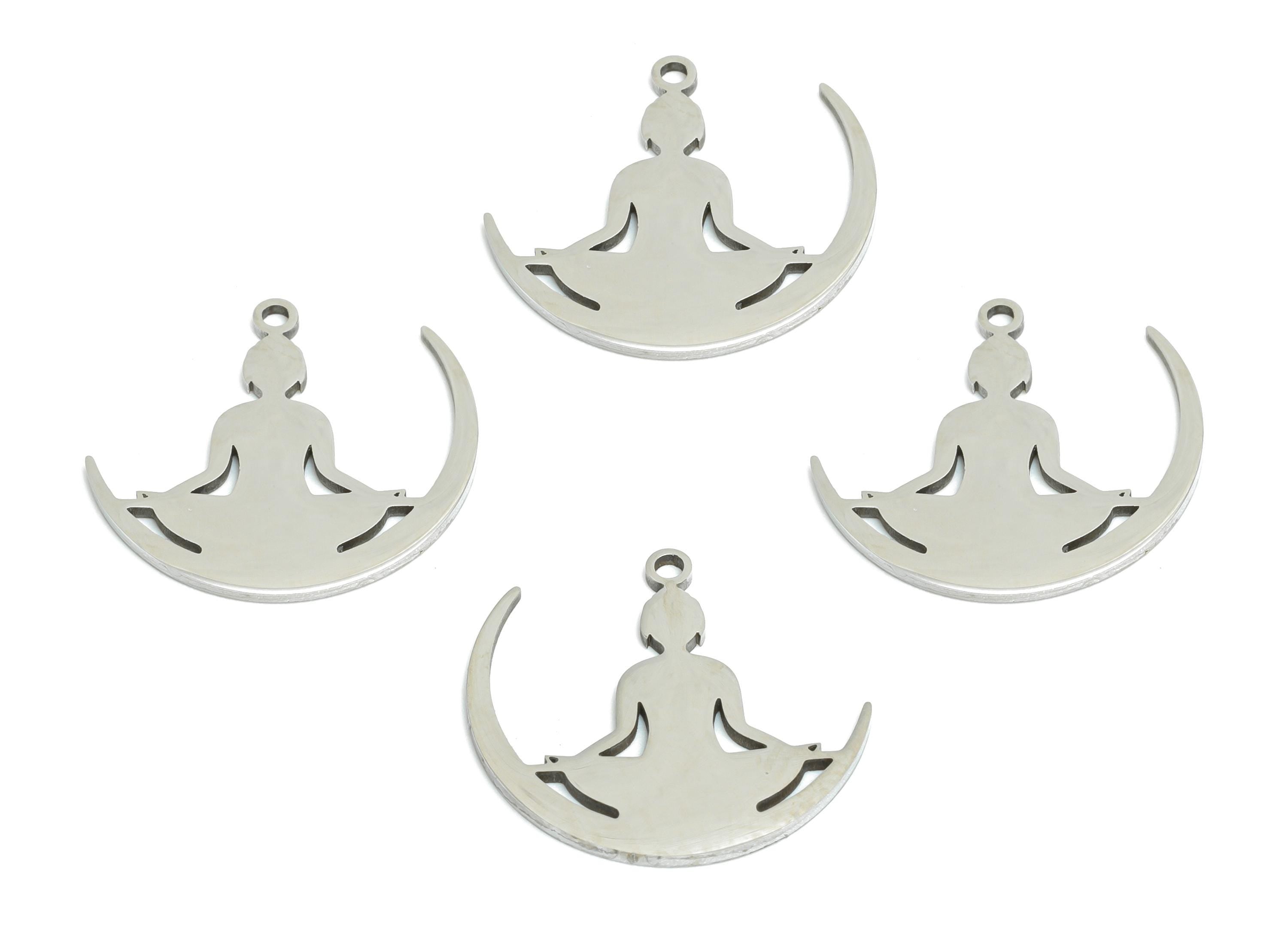 Steel Crescent Meditation Charms - Modern Yoga Inspired Pendant - Spiritual Healing Jewelry - Steel Findings - 16.7x17.95x0.98mm - SS2442 - DOMEDBAZAAR
