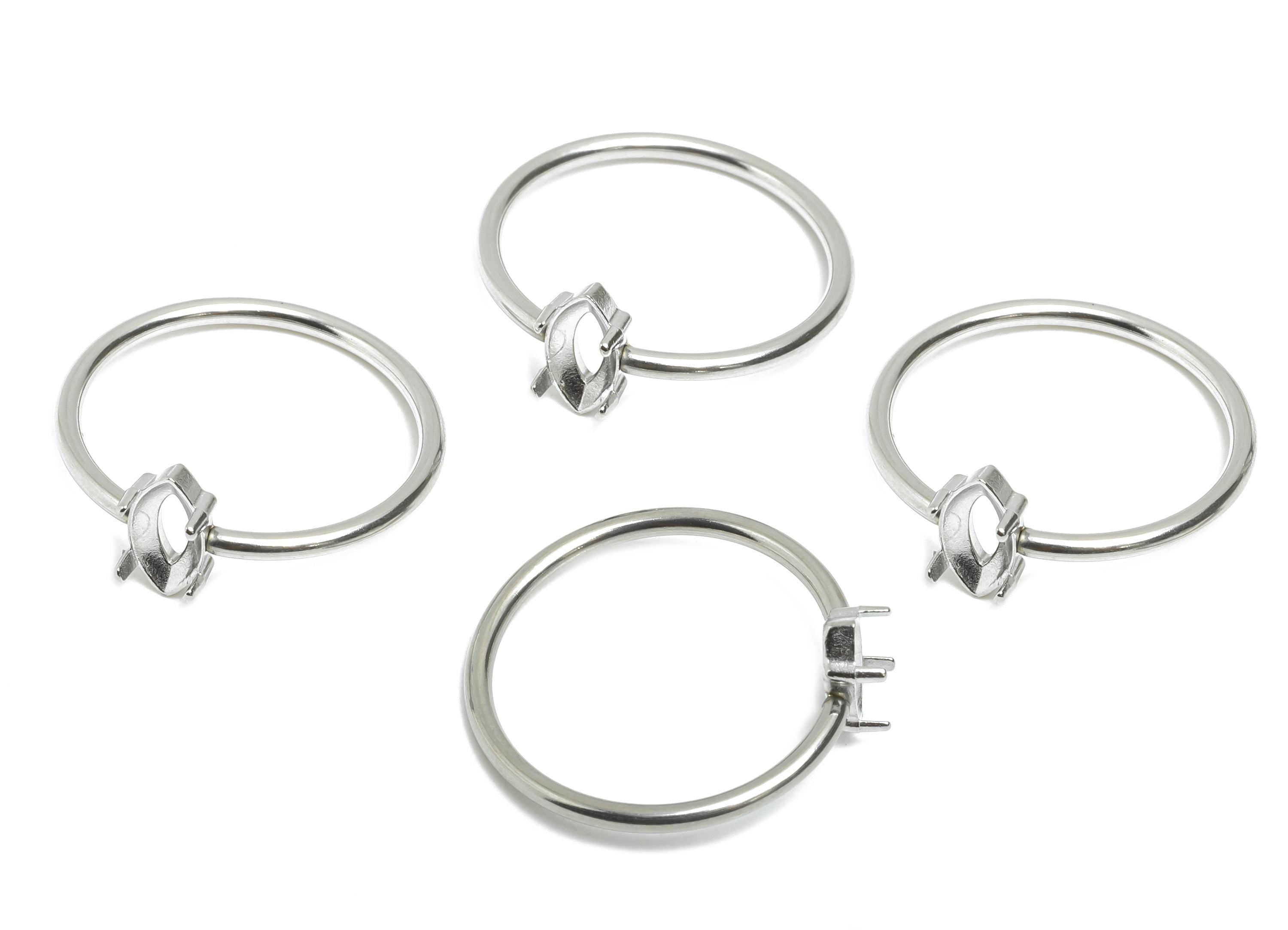 4x8mm Marquise Setting Ring - Ring Inner Size #7/17.3mm - Steel Gemstone Holder Cabochon Ring Base - Prong Setting Ring -22x20x1mm-SS1556-7 - DOMEDBAZAAR