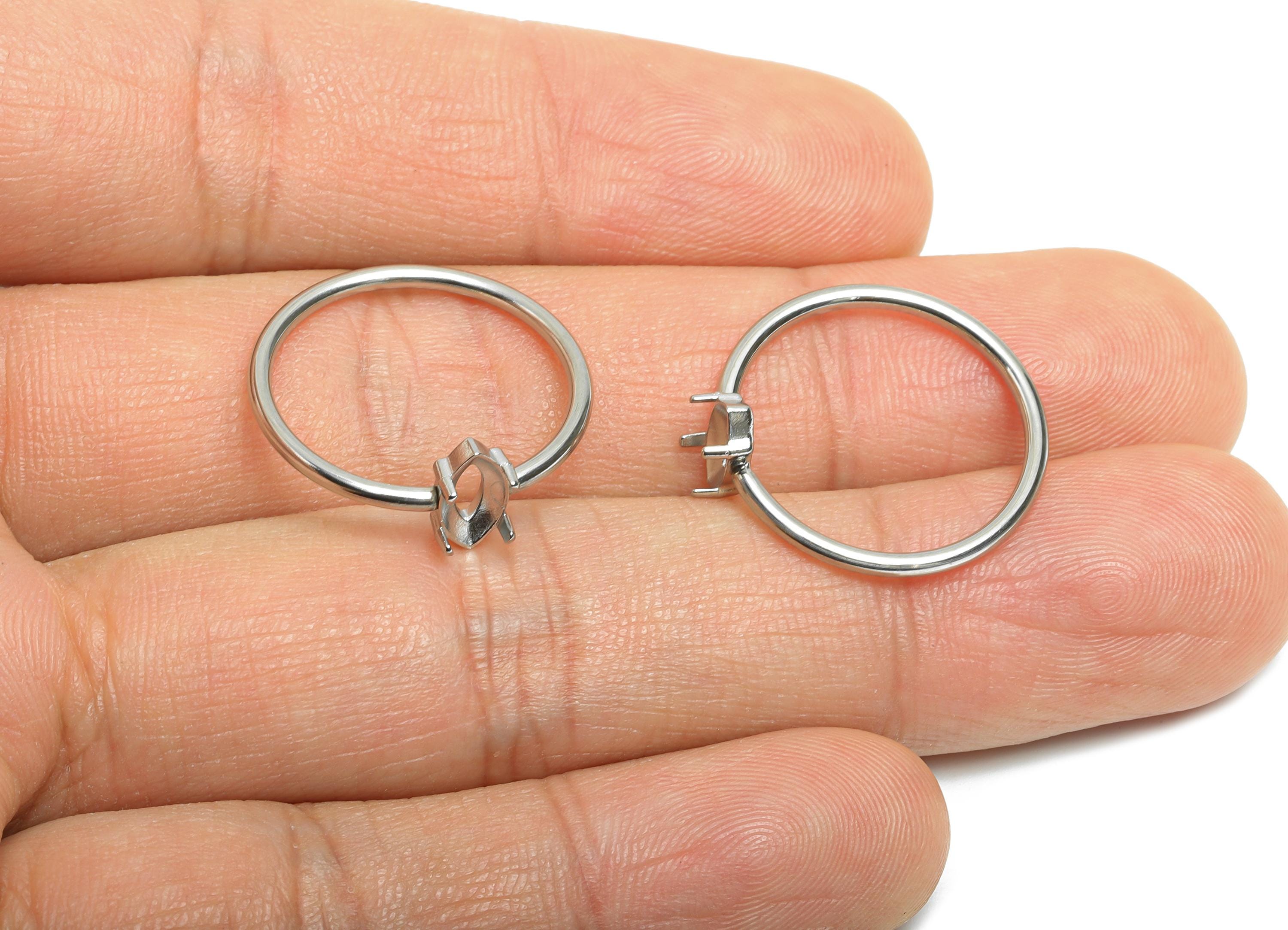 4x8mm Marquise Setting Ring - Ring Inner Size #7/17.3mm - Steel Gemstone Holder Cabochon Ring Base - Prong Setting Ring -22x20x1mm-SS1556-7 - DOMEDBAZAAR