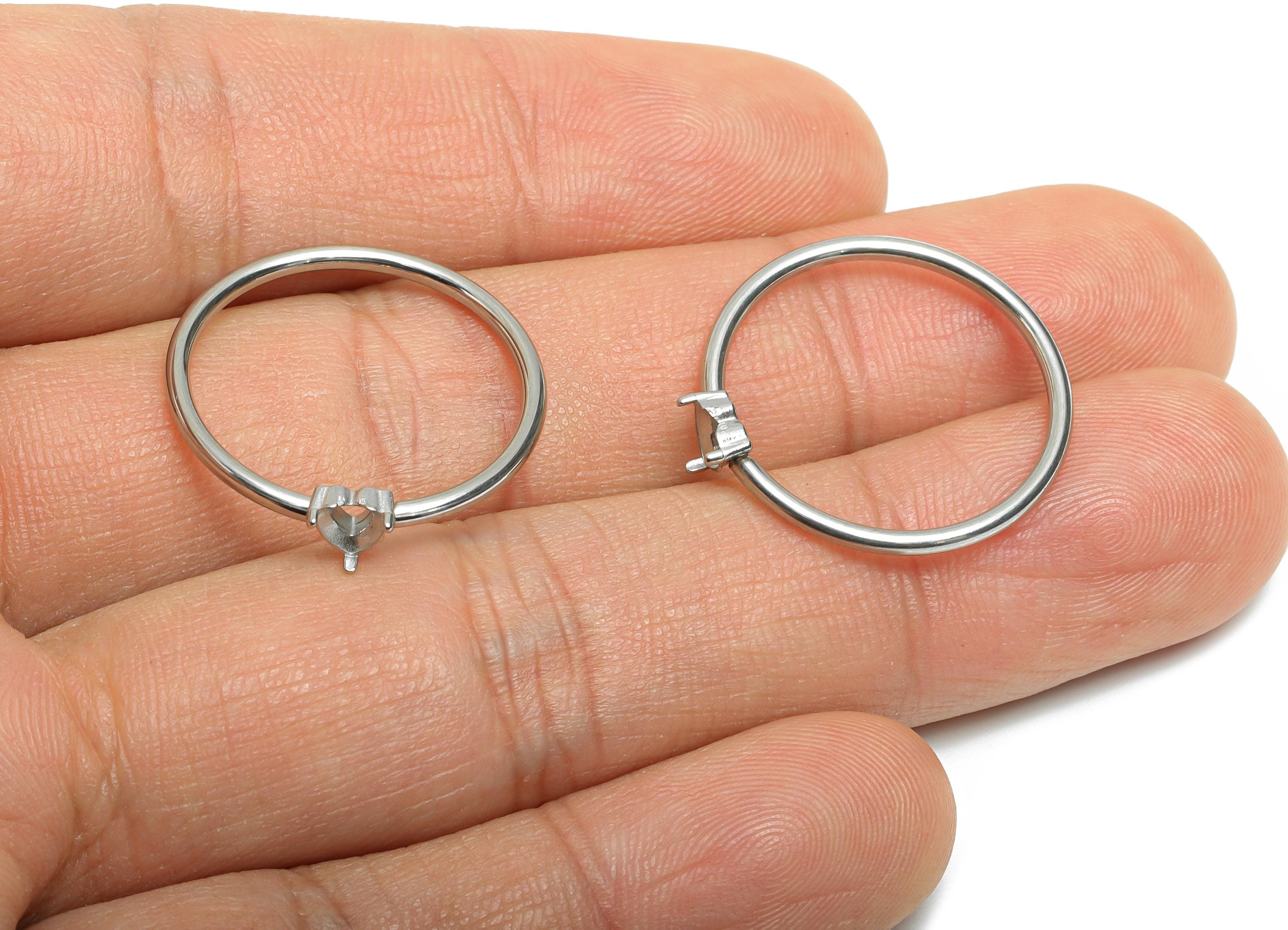 4x4mm Heart Setting Ring - Ring Inner Size #9/18.9mm - Steel Gemstone Holder Cabochon Ring Base - Prong Setting Ring - 23x22x1mm - SS1555-9 - DOMEDBAZAAR
