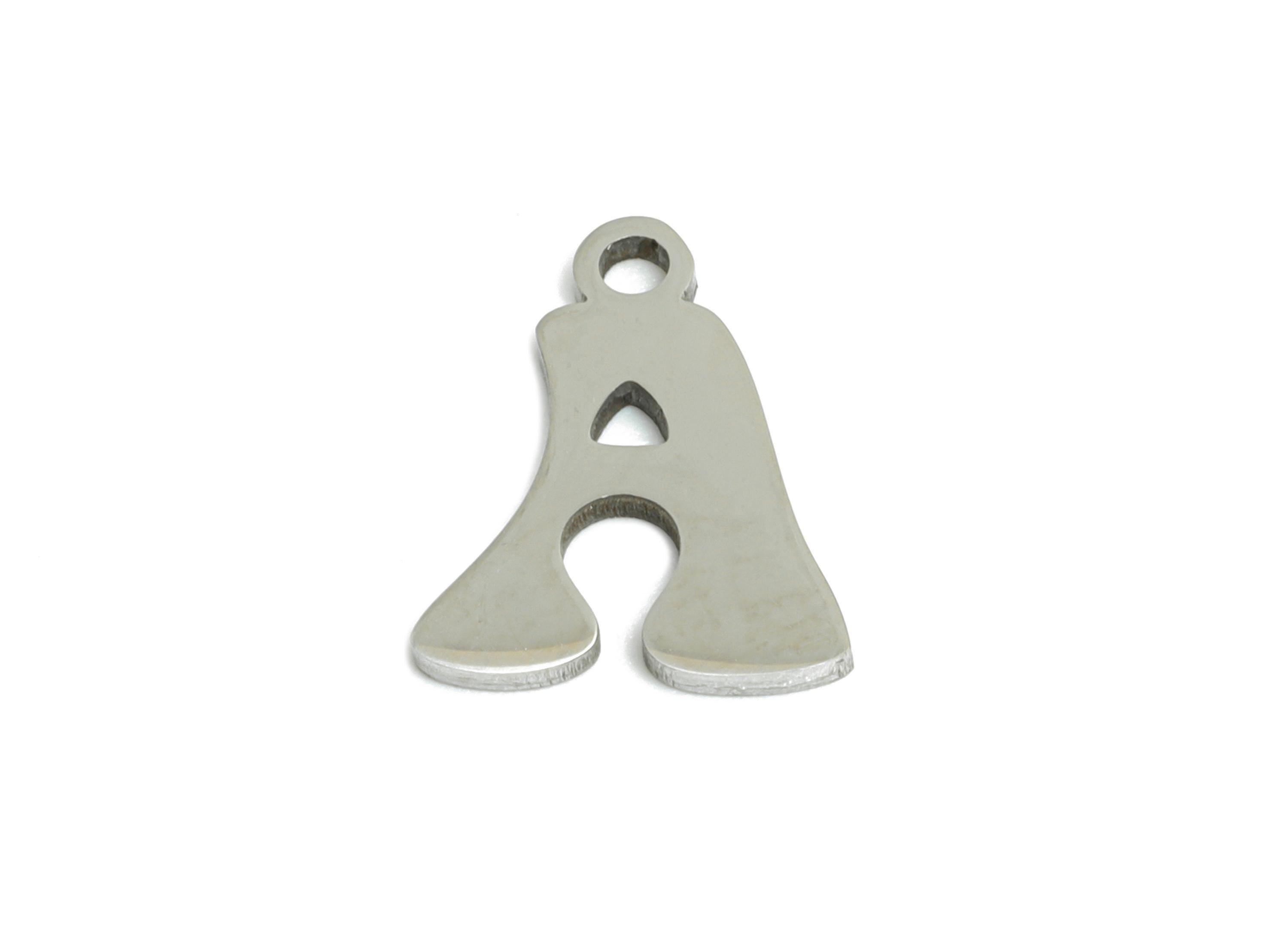Steel Letter A Charms - Personalized Initial Pendant for Bracelet - Unique Name Jewelry - Stylish Statement DIY - 12.2x9.38x0.98mm - SS2383 - DOMEDBAZAAR