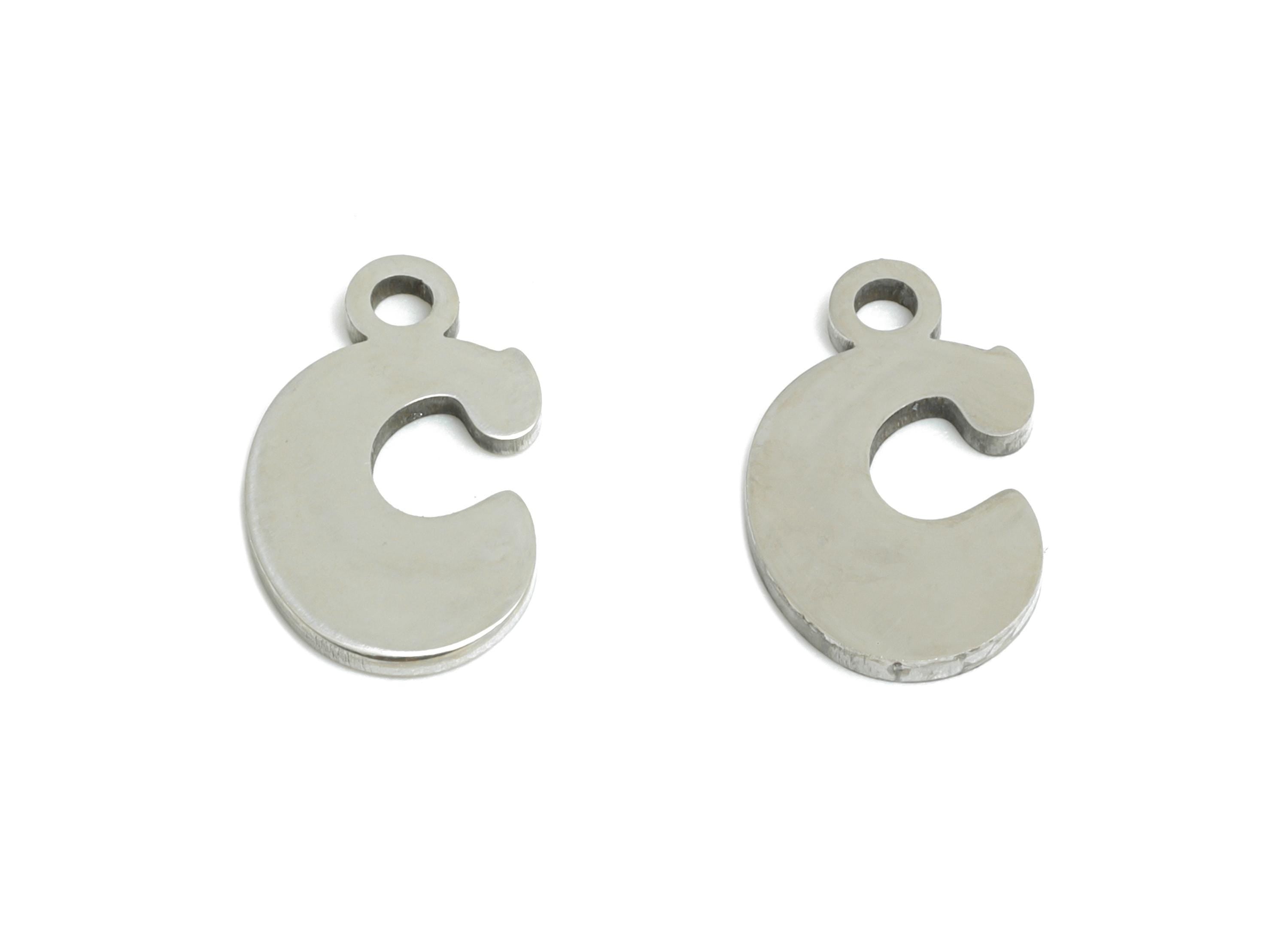 Steel Letter C Charms - Personalized Initial Pendant for Bracelet - Unique Name Jewelry - Stylish Statement DIY - 11.9x7.3x0.98mm - SS2385 - DOMEDBAZAAR
