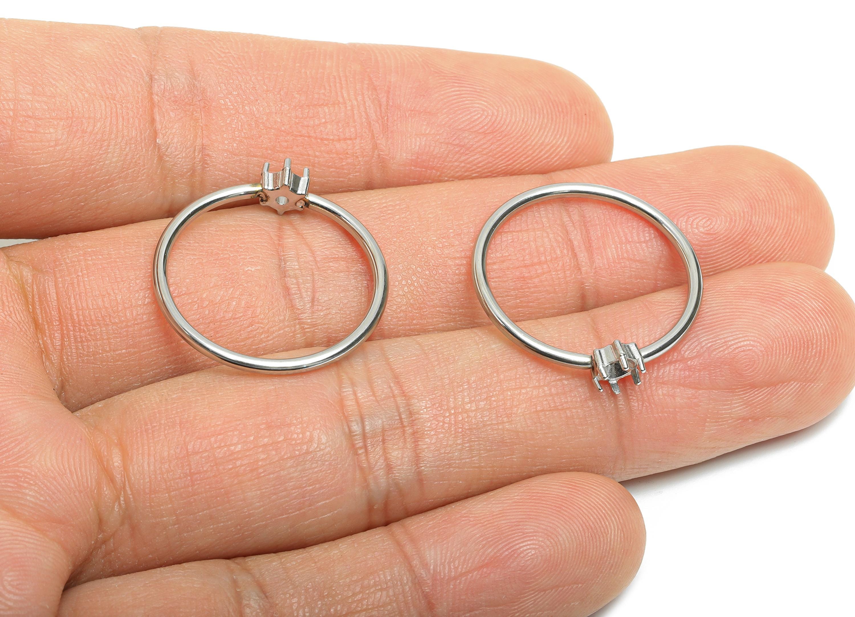 4mm Round Setting Ring - Ring Inner Size #9/18.9mm - Steel Gemstone Holder Cabochon Ring Base - Prong Setting Ring- 23x21x1.5mm-SS1554-9 - DOMEDBAZAAR
