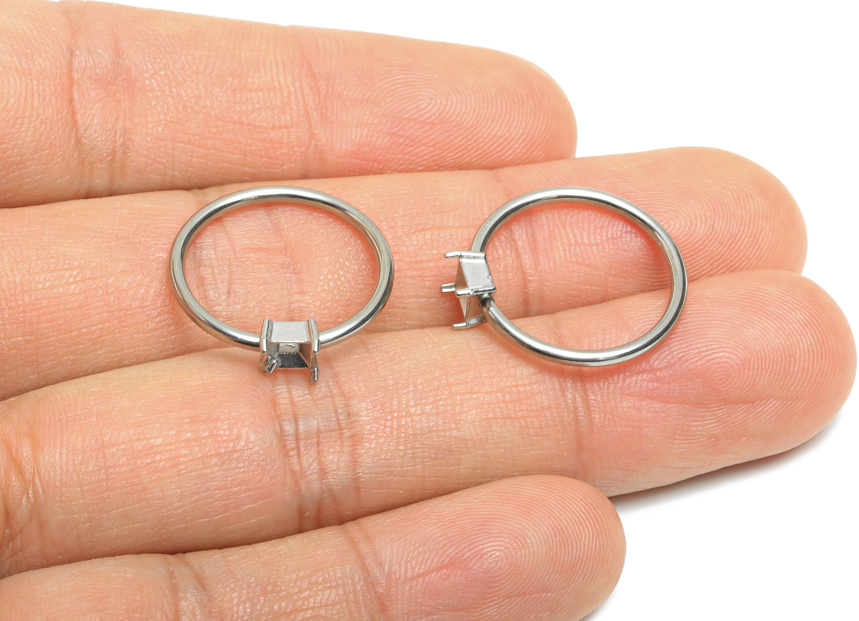 4x4mm Square Setting Ring - Prong Ring Settings - Ring Inner Size #6/16.6mm - Gemstone Holder Cabochon Ring Base - 21x19x1.5mm - SS1550-6 - DOMEDBAZAAR