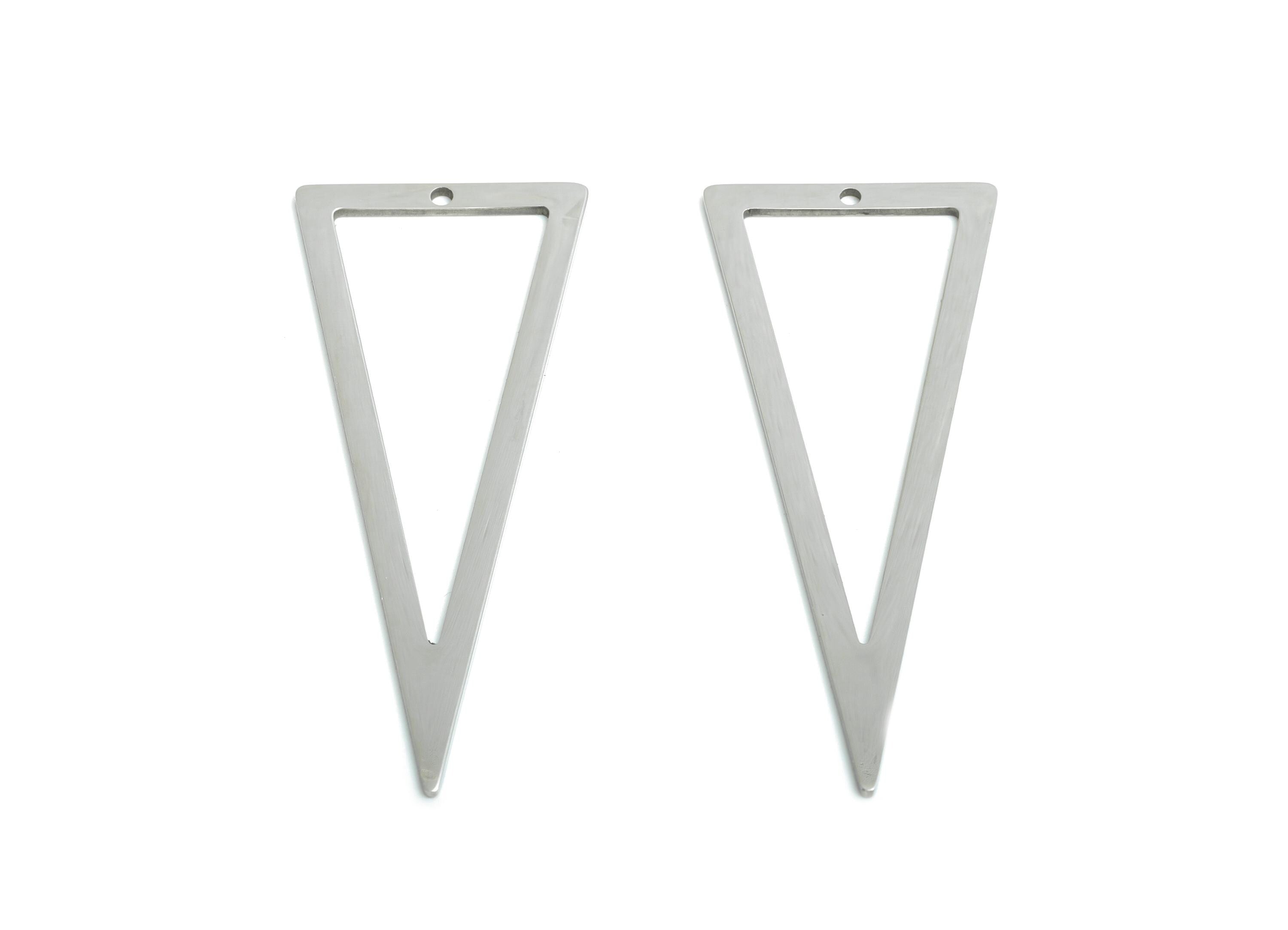 Steel Triangle Pendant - Hollow Triangle Geometric Component - Flat Metal Jewelry Supplies - DIY Craft Making - 50x19.66x0.98mm - SS2322 - DOMEDBAZAAR