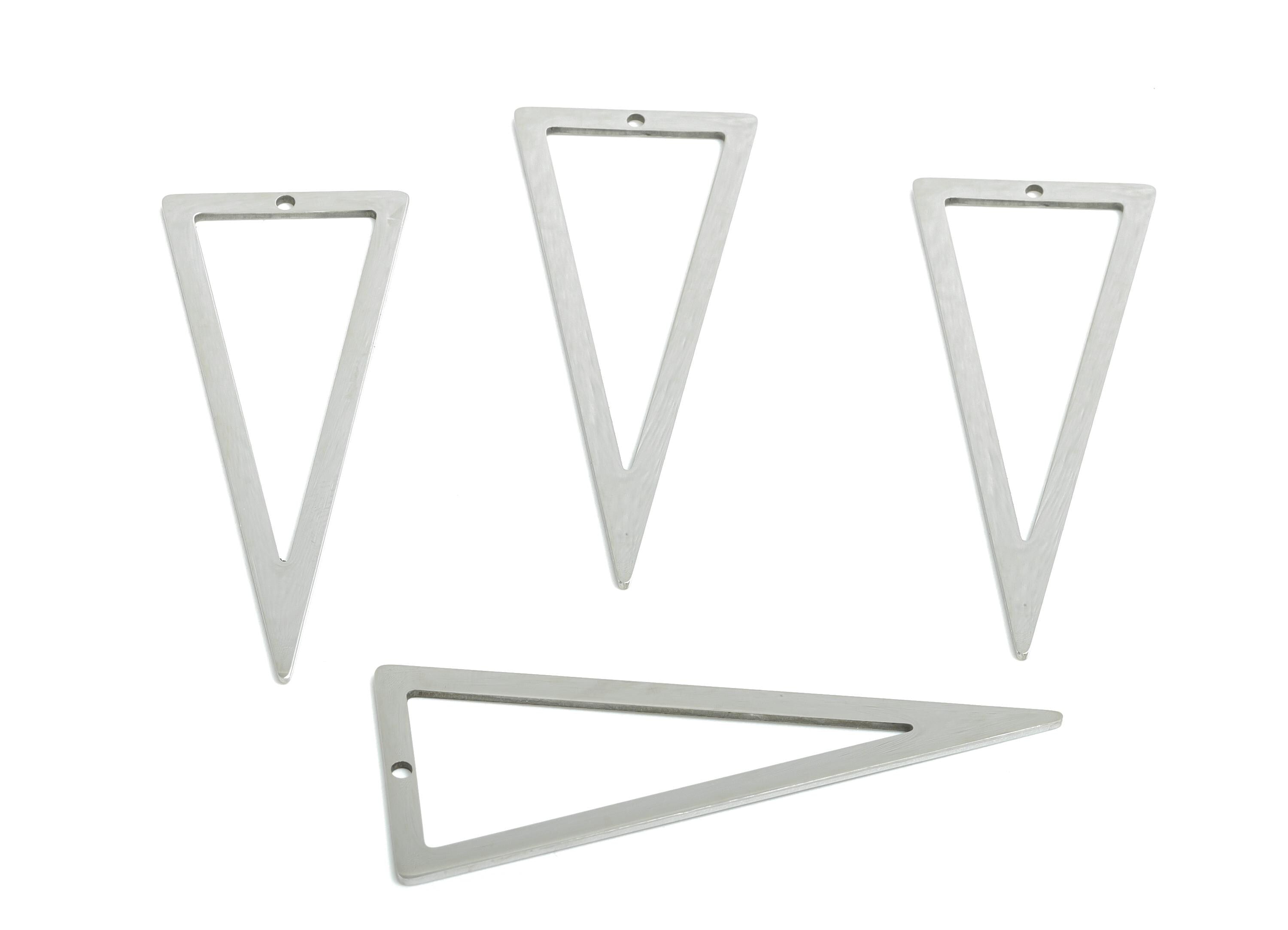 Steel Triangle Pendant - Hollow Triangle Geometric Component - Flat Metal Jewelry Supplies - DIY Craft Making - 50x19.66x0.98mm - SS2322 - DOMEDBAZAAR