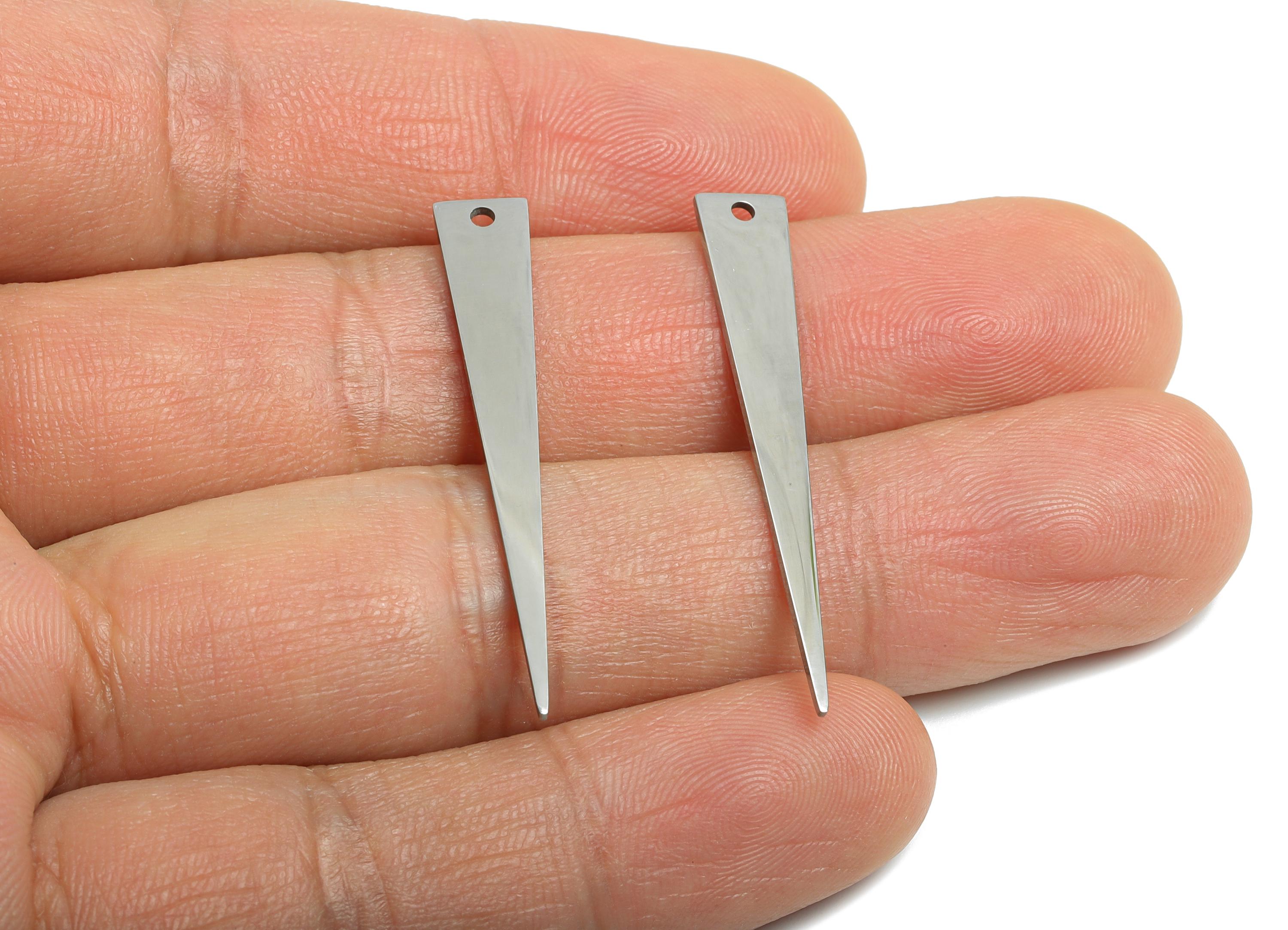 Steel Triangle Spike Pendant - Minimalist Triangle Geometric Charm - Flat Metal Jewelry Component - DIY Craft Making - 39x6x0.98mm - SS2278 - DOMEDBAZAAR