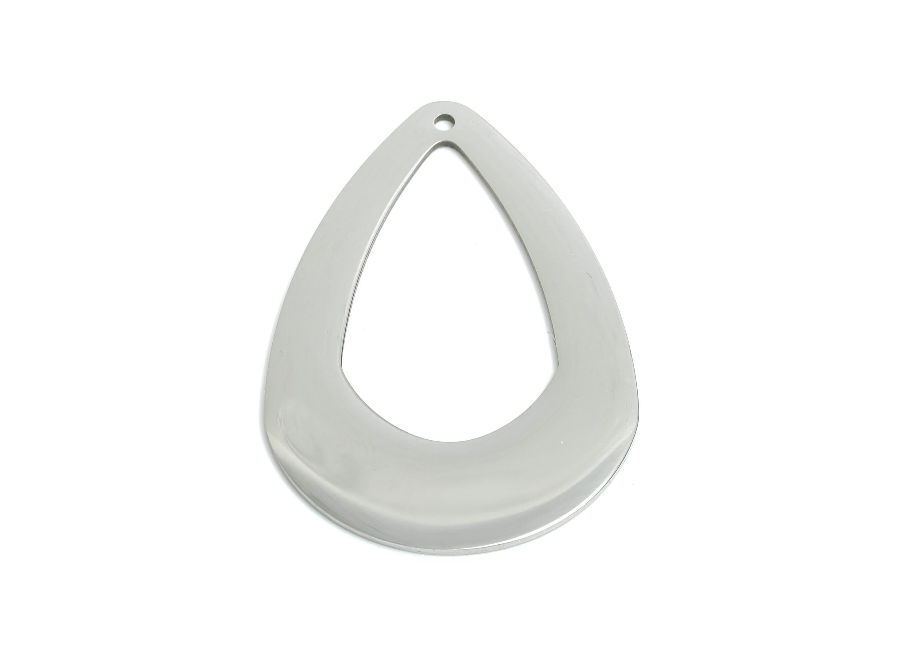 Steel Drop Pendant - Hollow Teardrop Hoop Geometric Component - Modern Flat Metal Jewelry Charm - DIY Craft Making - 40x27x0.98mm - SS2288 - DOMEDBAZAAR