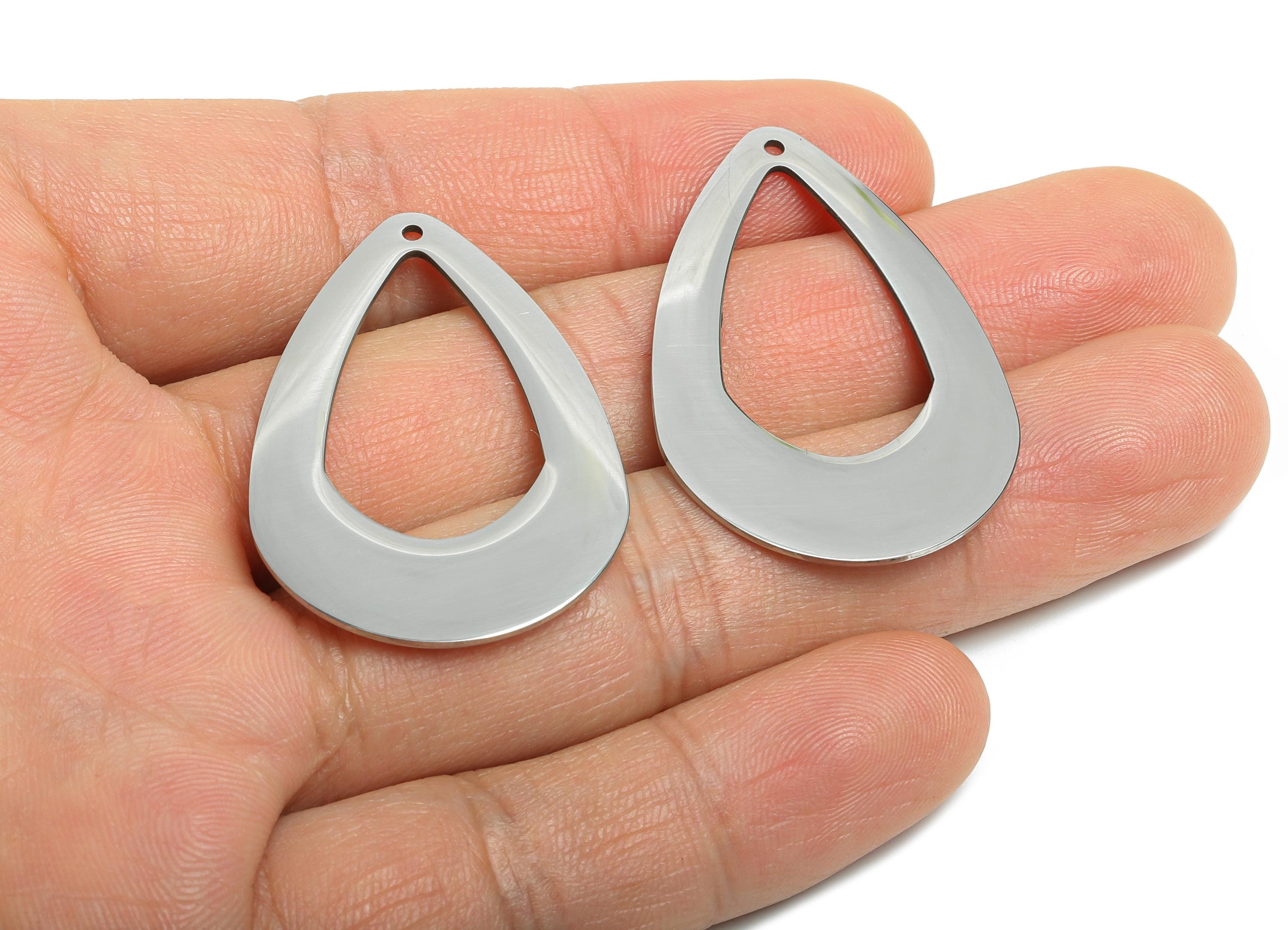 Steel Drop Pendant - Hollow Teardrop Hoop Geometric Component - Modern Flat Metal Jewelry Charm - DIY Craft Making - 40x27x0.98mm - SS2288 - DOMEDBAZAAR