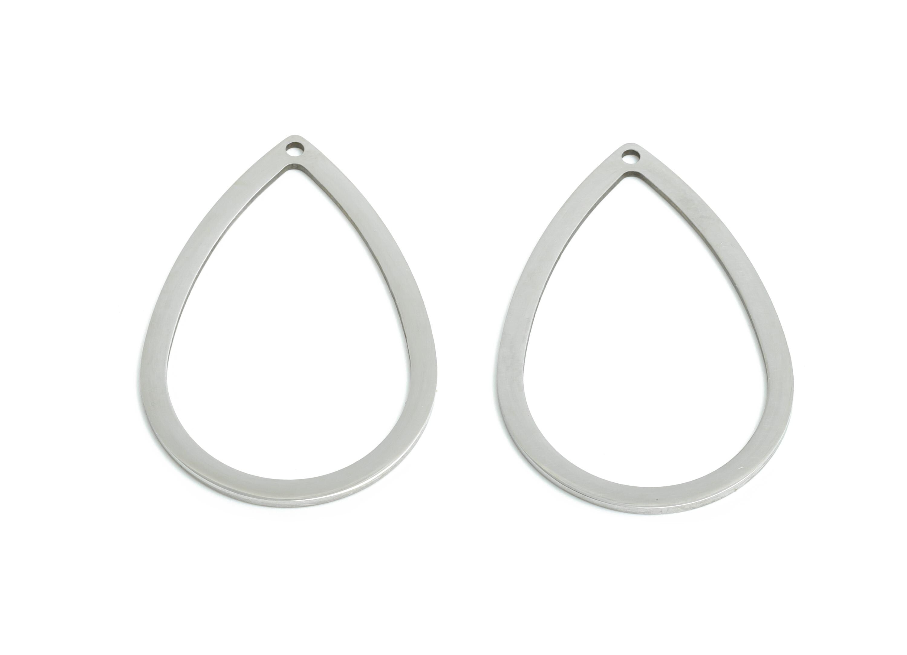 Steel Drop Ring Pendant - Hollow Teardrop Geometric Component - Modern Flat Metal Jewelry Charm - DIY Craft Making - 36x23x0.98mm - SS2291 - DOMEDBAZAAR