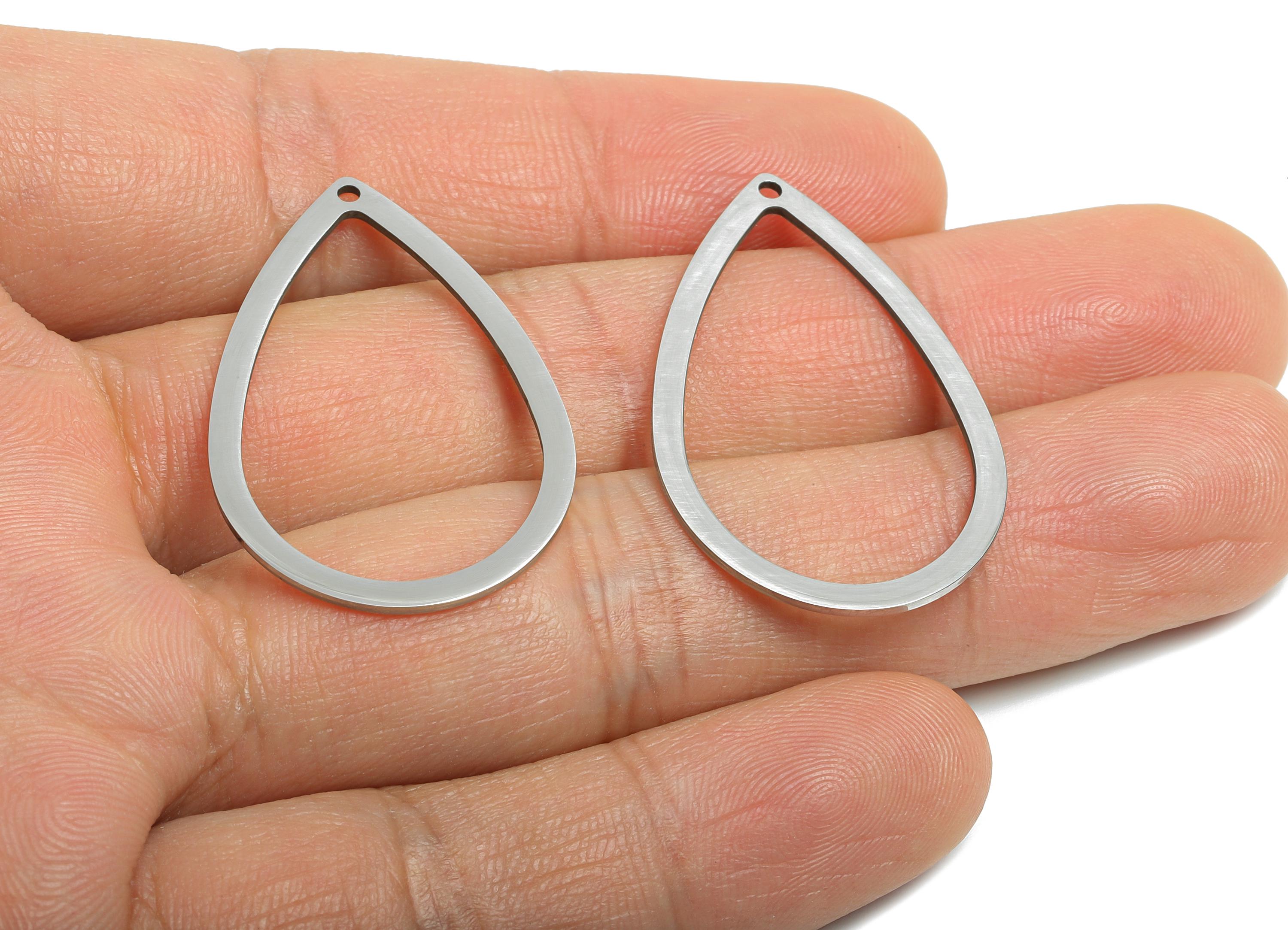 Steel Drop Ring Pendant - Hollow Teardrop Geometric Component - Modern Flat Metal Jewelry Charm - DIY Craft Making - 36x23x0.98mm - SS2291 - DOMEDBAZAAR