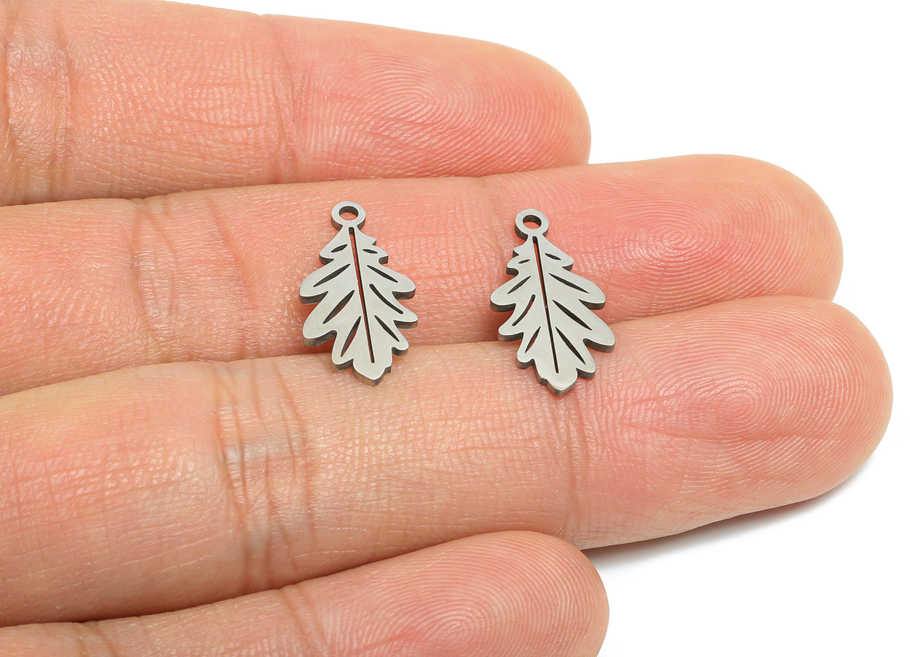 Steel Leaf Charms - Minimalist Nature Theme Jewelry - Laser Cut Steel Leaf Botanical Charm - Simple Plant Jewelry - 17.8x8.9x0.98mm - SS2367 - DOMEDBAZAAR