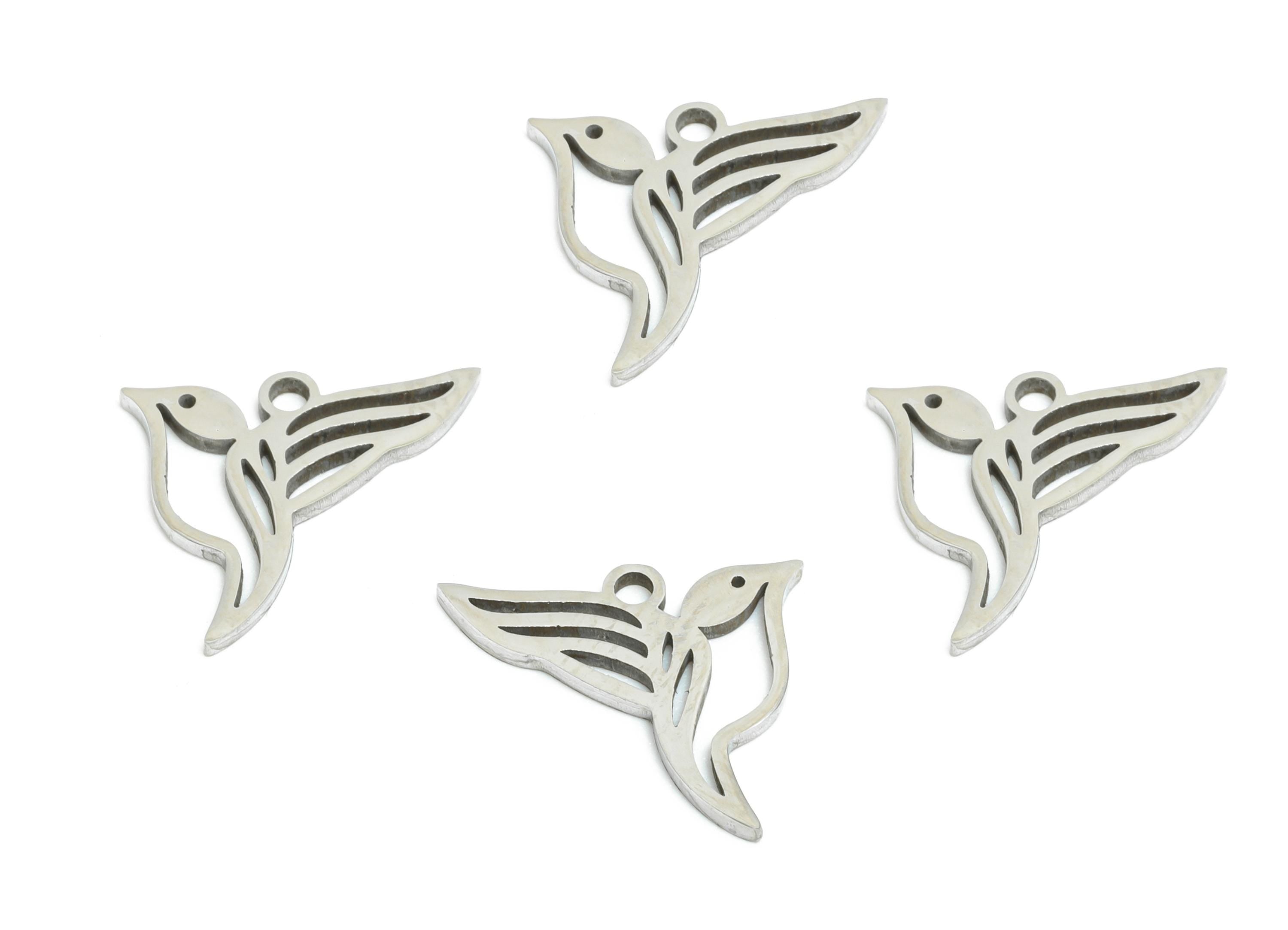 Steel Birds Charms - Elegant Animal Charm for Bracelet - Laser Cut Nature Theme Jewelry - Jewelry Making Supplies - 12x9.43x0.98mm - SS2365 - DOMEDBAZAAR