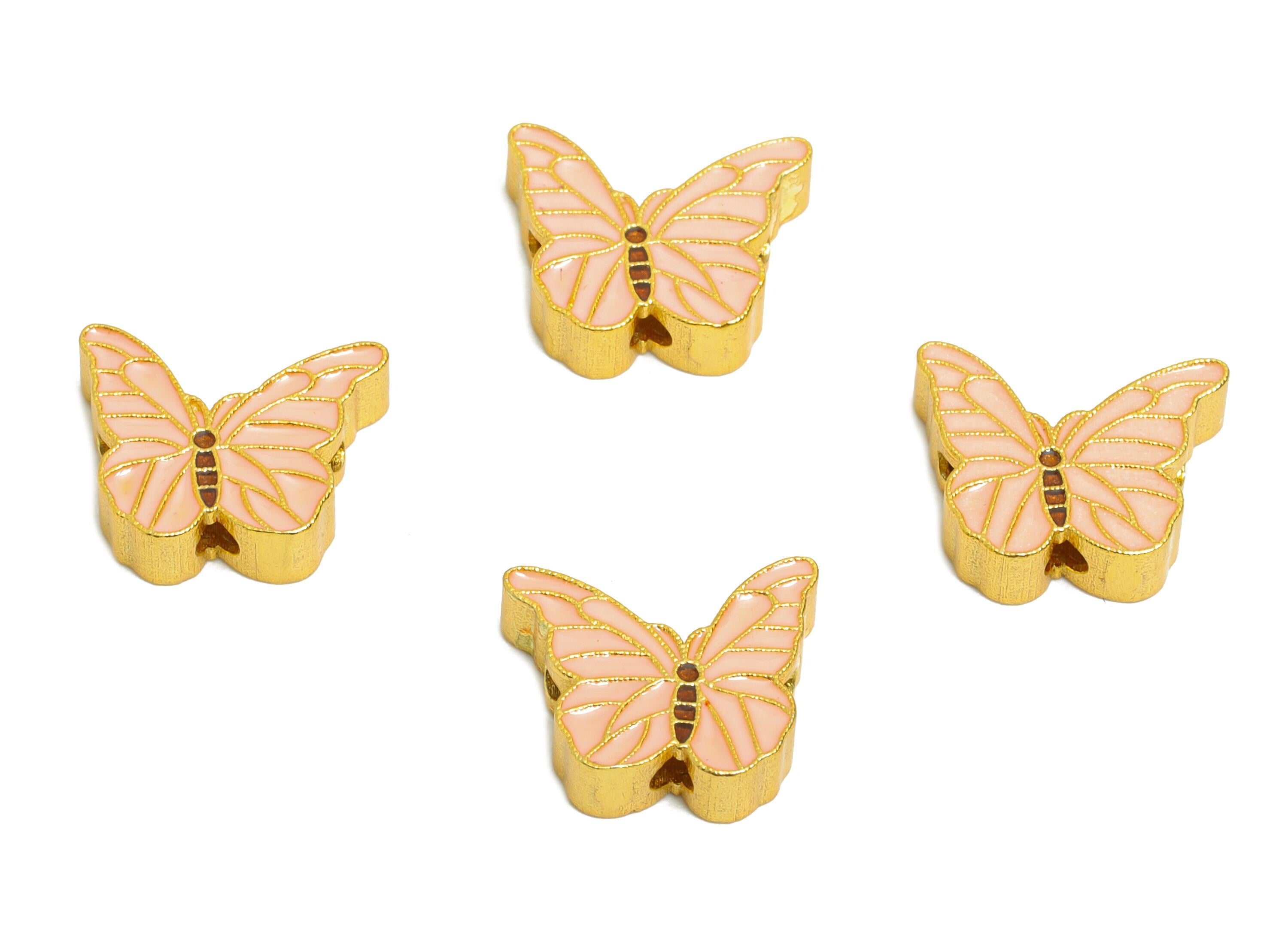 Brass Enamel Butterfly Bead - Pink Butterfly Bead for Bracelets - Handcrafted Butterfly Bead - 24K Real Gold Plated - 10x8x2.95mm - RGP11000 - DOMEDBAZAAR