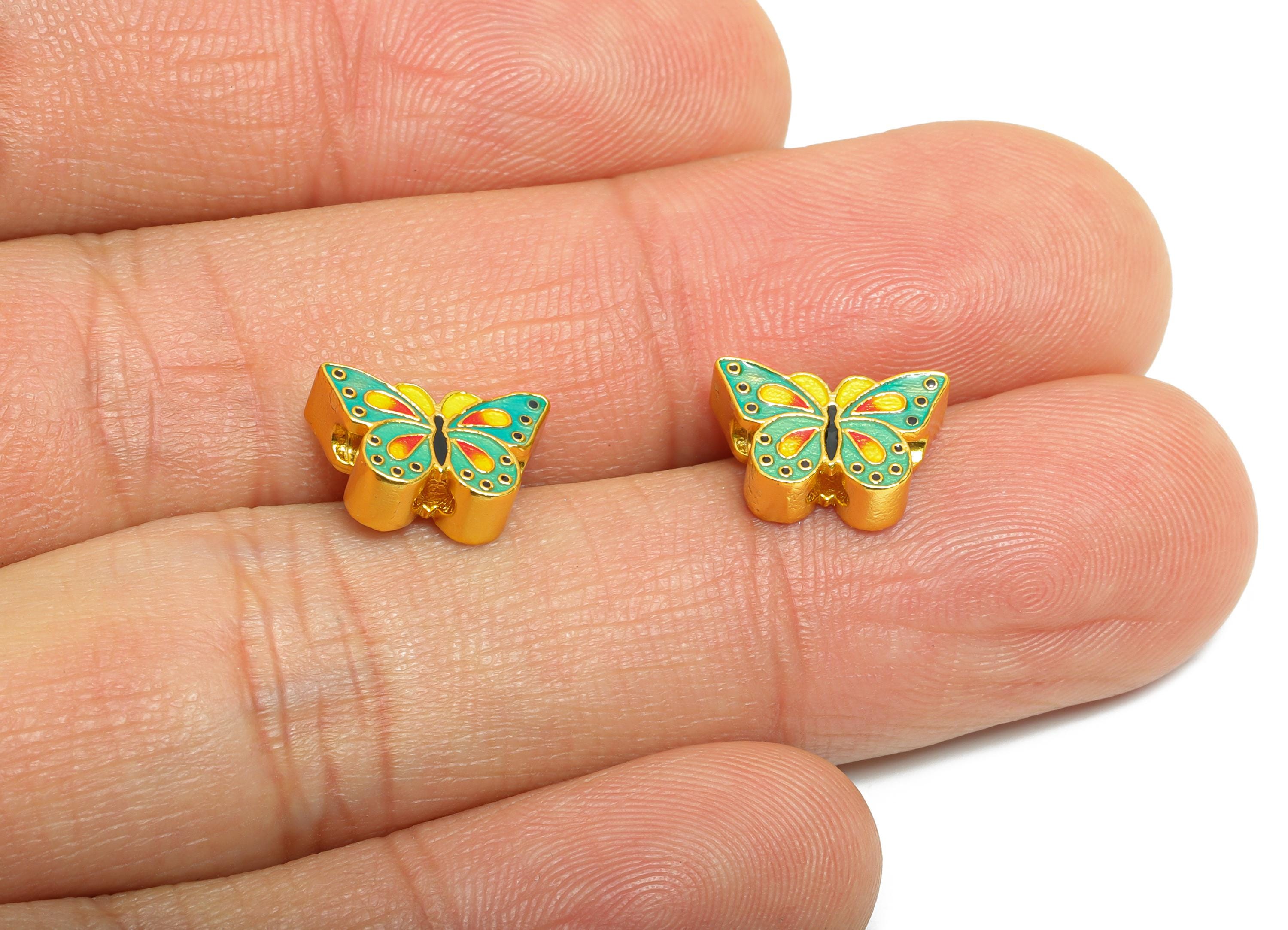 Brass Enamel Butterfly Bead - Multicolor Butterfly Bead - Gold Butterfly Charm for Bracelets - 24K Real Gold Plated - 7x11x3.69mm - RGP11001 - DOMEDBAZAAR