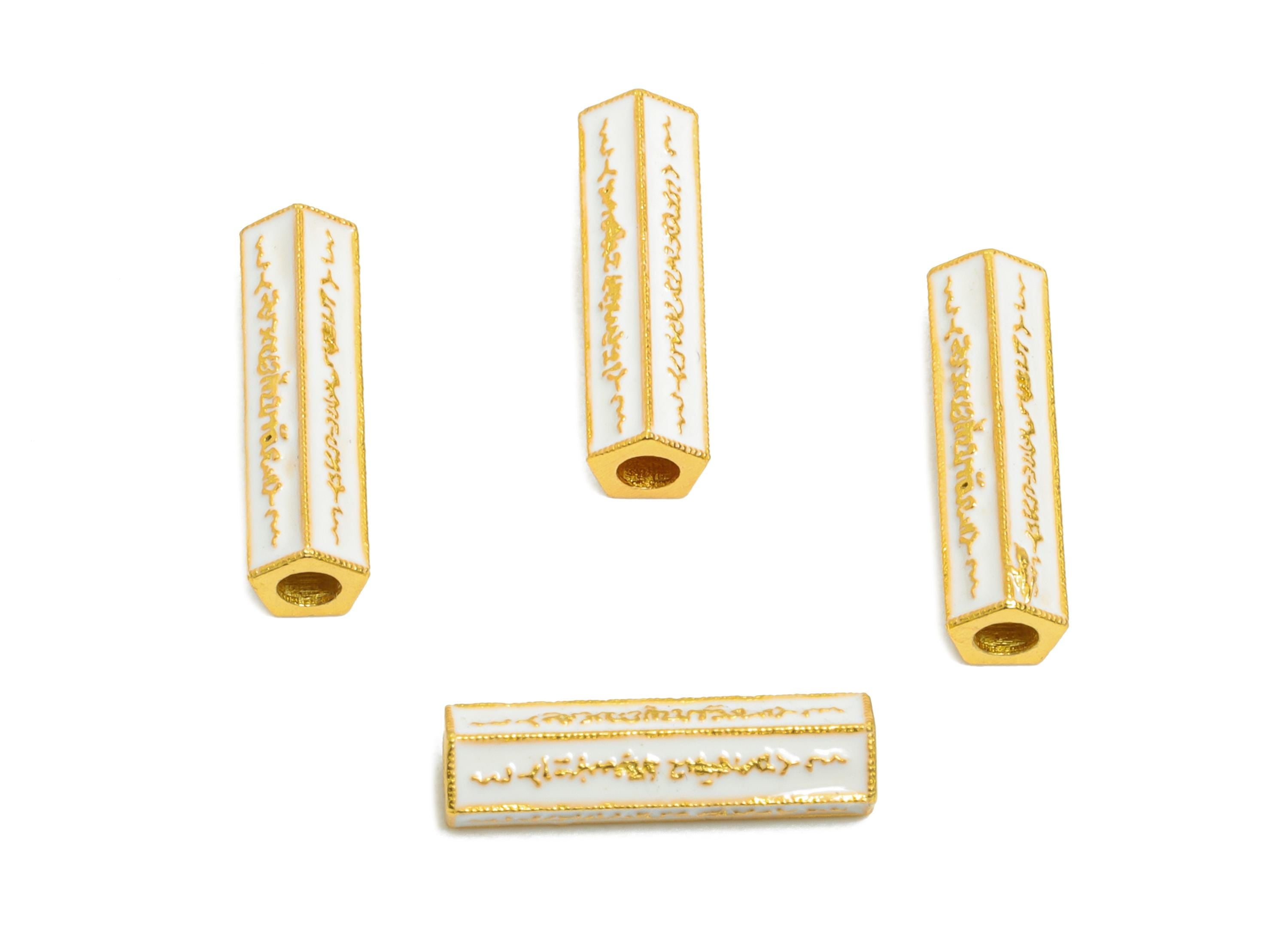 Brass Hexagonal Bead - Enamel Geometry Tube Bead - Engraved Pendant for Jewelry Making - 24K Real Gold Plated - 12x3x3.71mm - RGP10983 - DOMEDBAZAAR